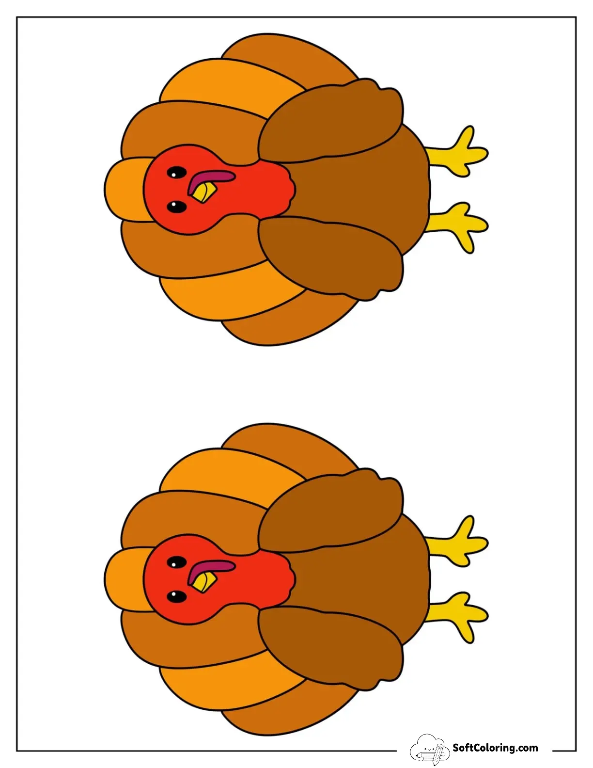 Two Half Page Colored Cute Turkey Template
