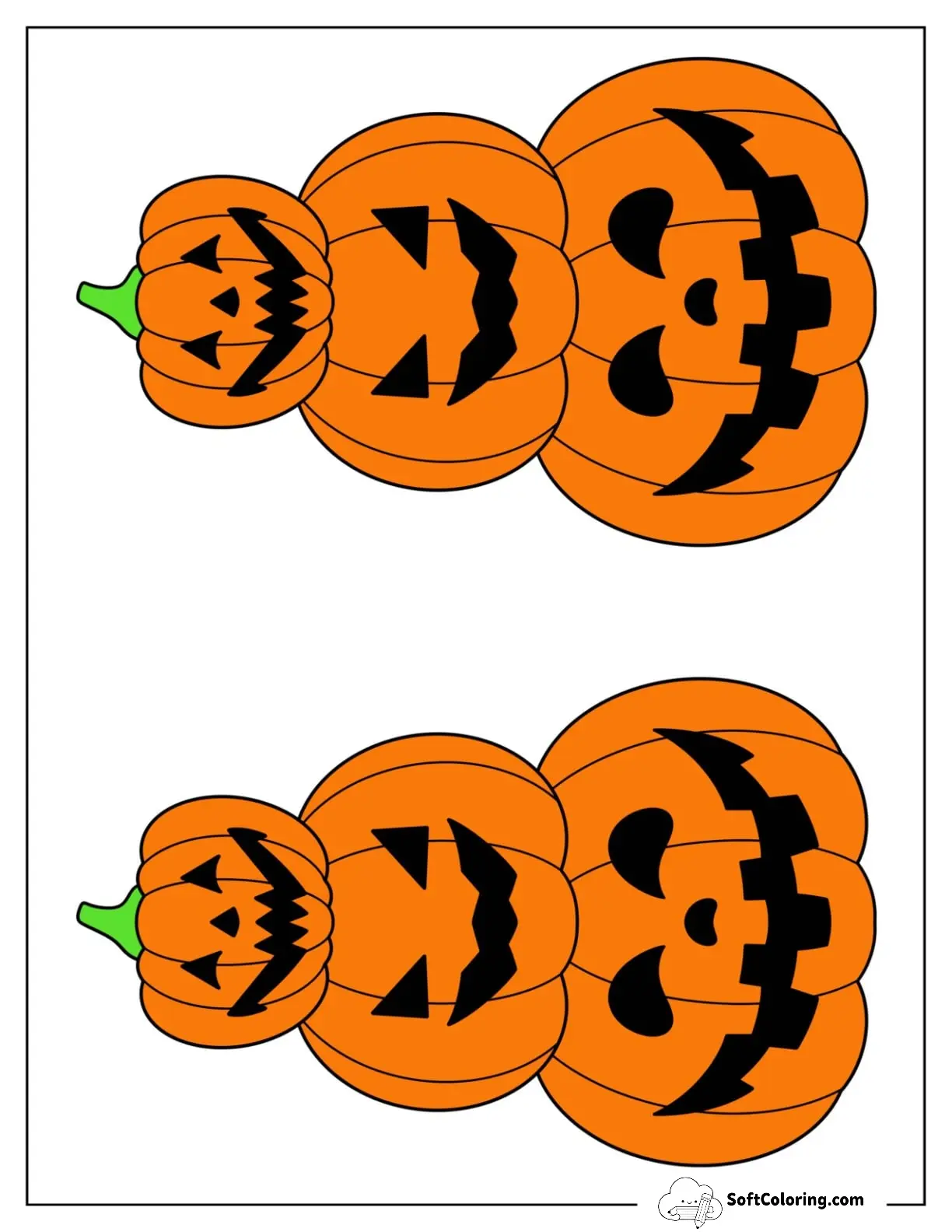 Two Half Page Colored Jack O Lantern Tower Pumpkin Template