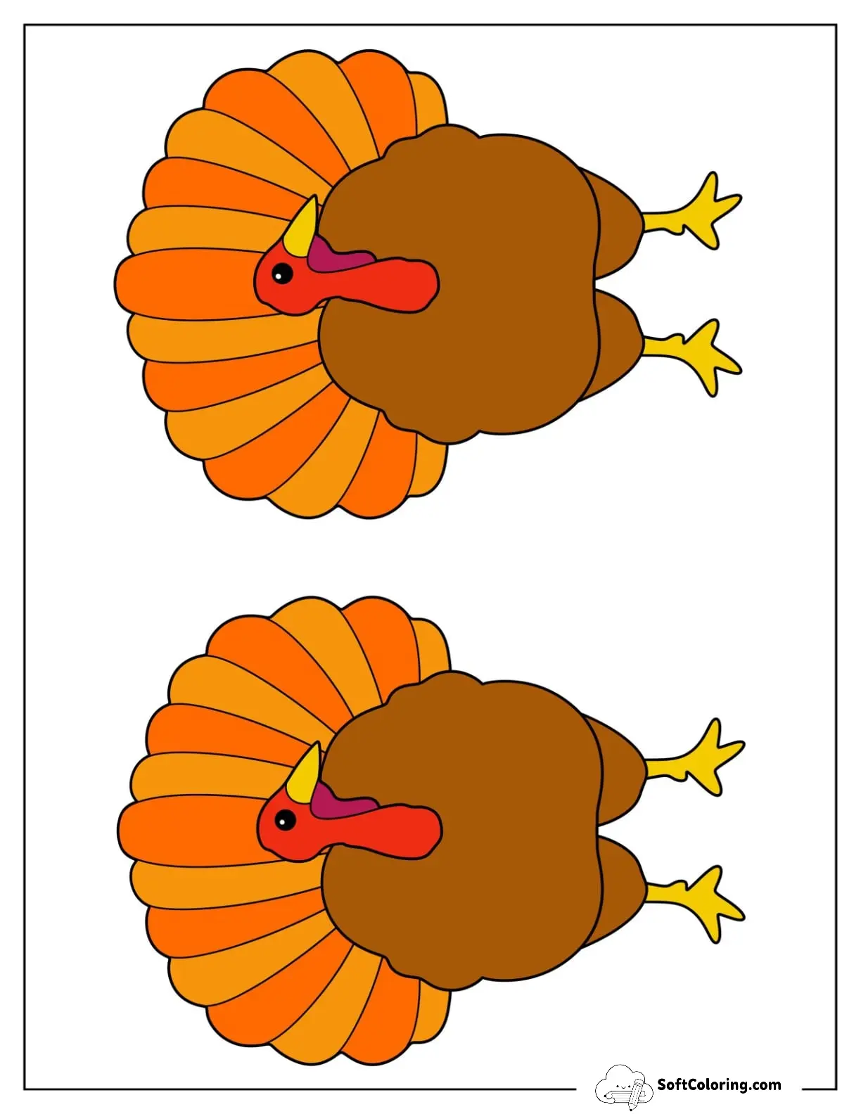 Two Half Page Colored Realistic Turkey Template
