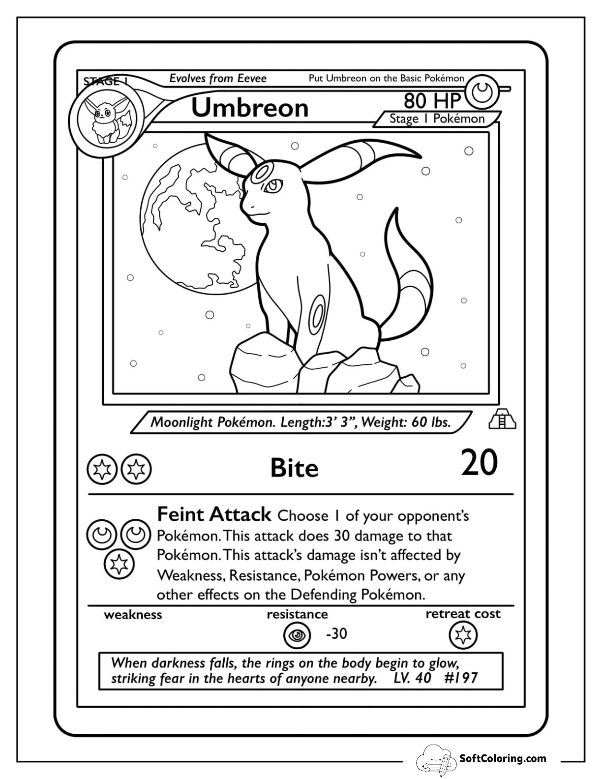 Umbreon Bite Pokemon Card Coloring Page