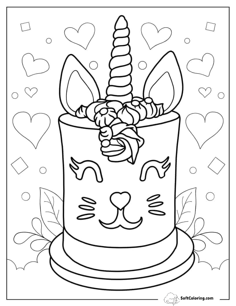 Unicorn Cat Cake To Color