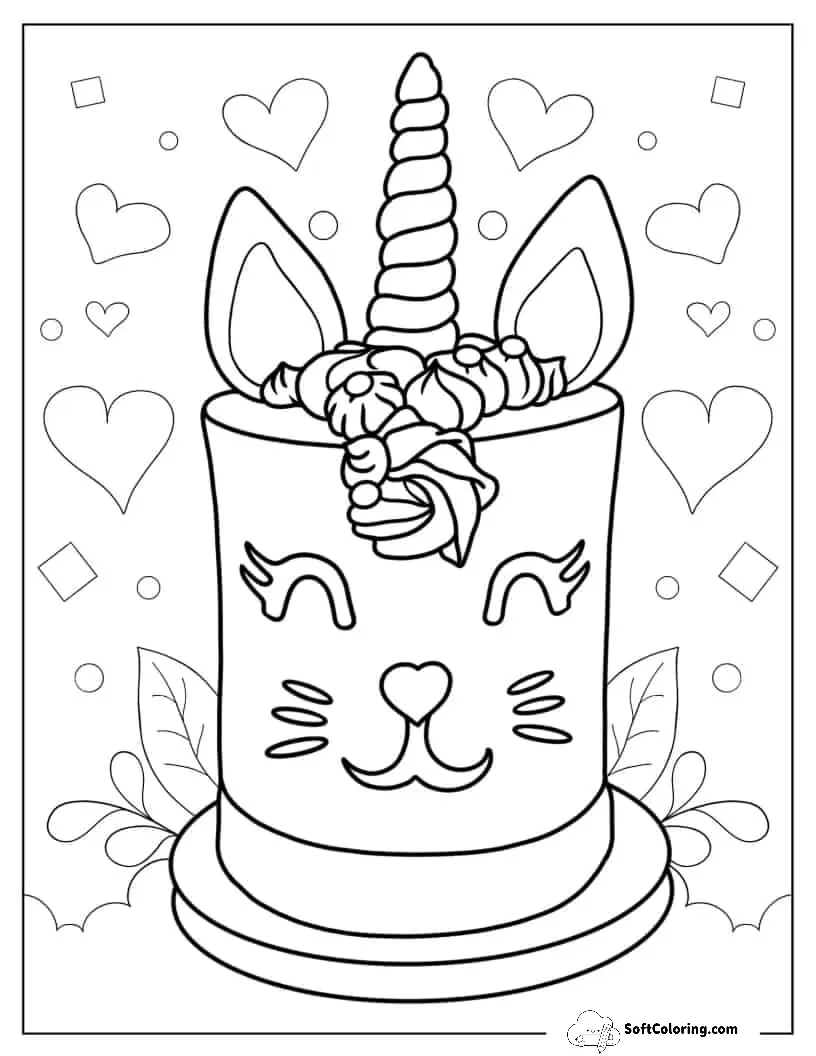 Unicorn Cat Cake To Color