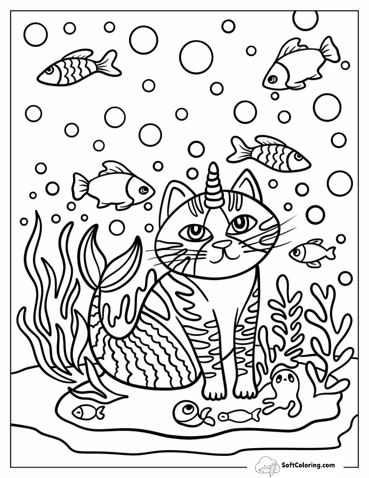 Unicorn Cat With Mermaid Tail Underwater