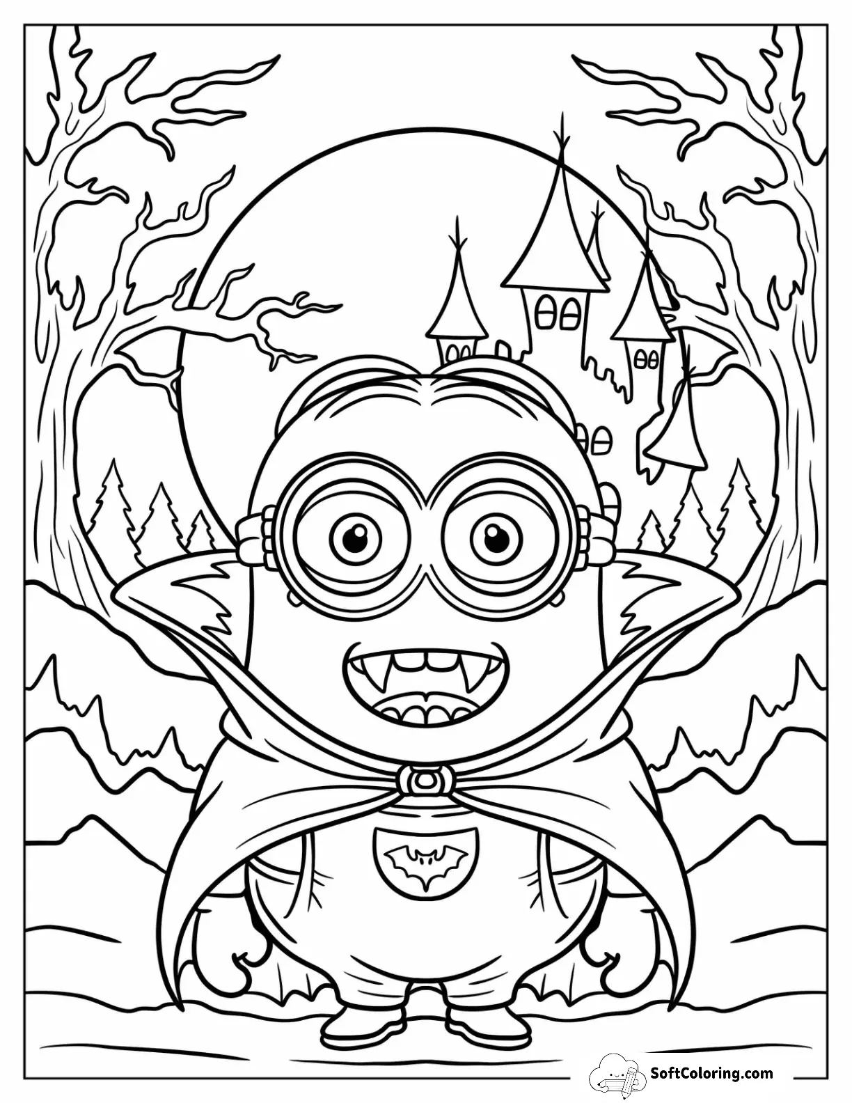 Vampire Coloring Page Minion With Cape In Haunted Forest