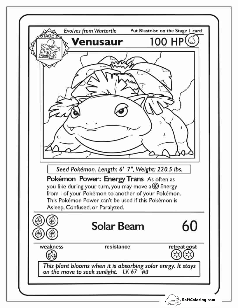 Venusaur Pokemon Card To Color