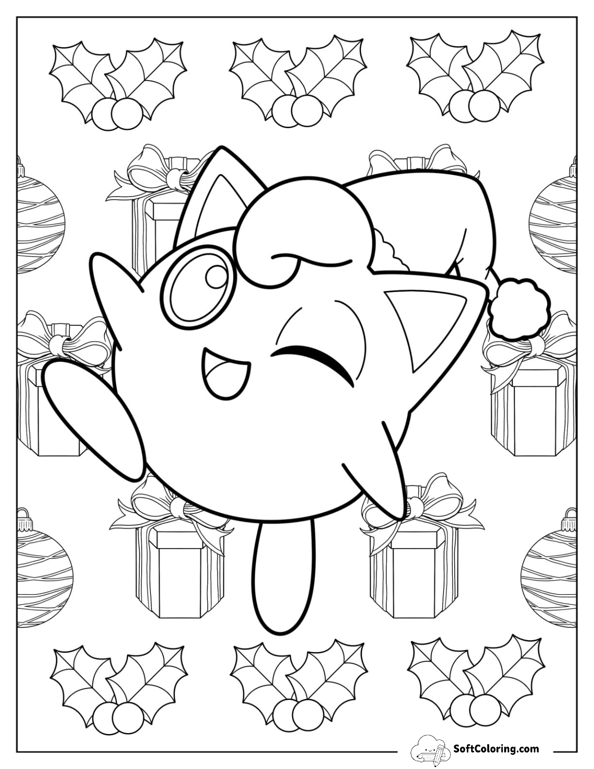 Winking Jigglypuff Wearing Santa Hat For Kids