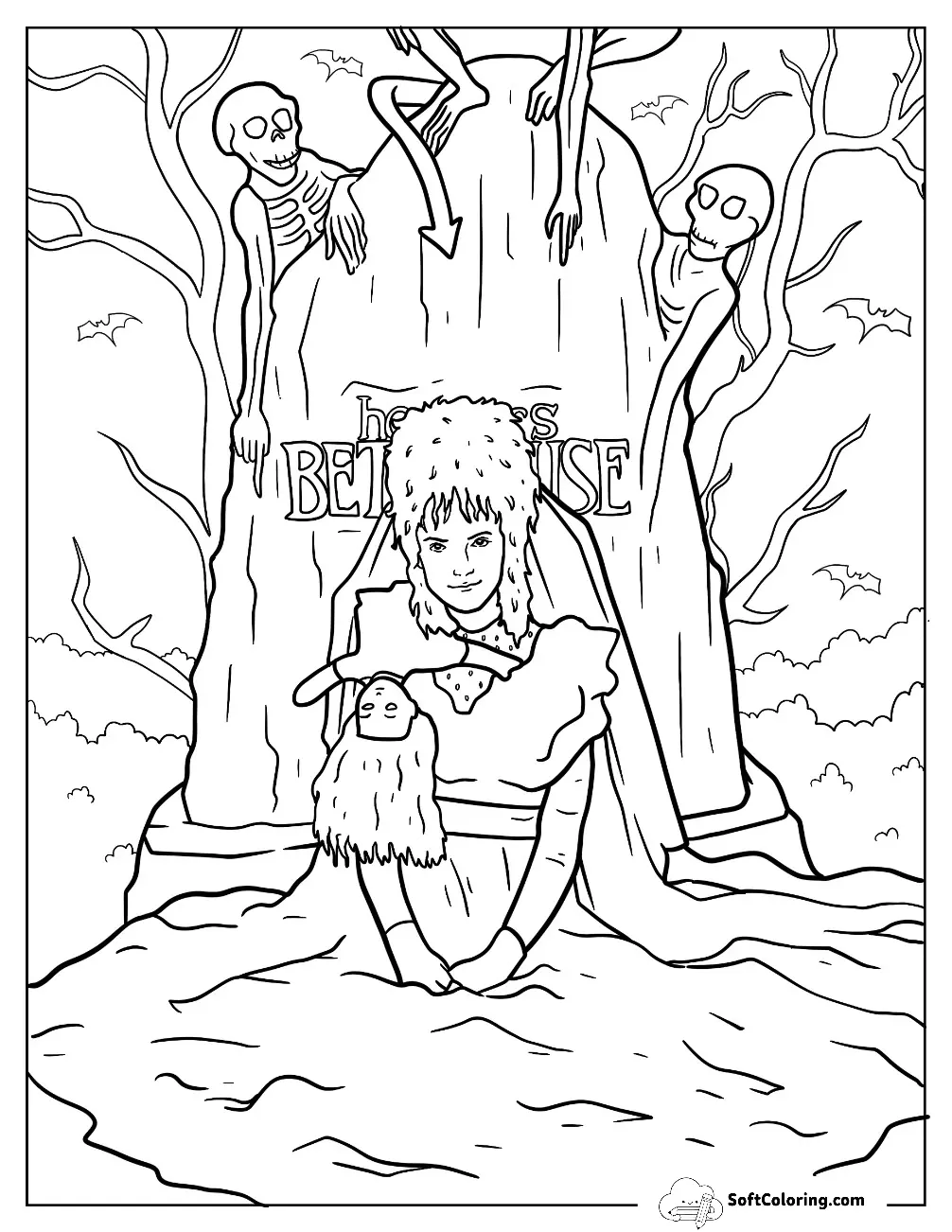 Beetlejuice Coloring Page Winona Ryder As Lydia Deetz Sitting In Front Of Tombstone