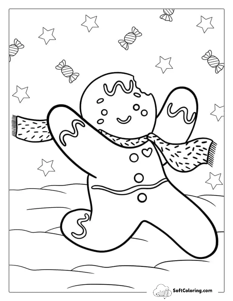 Winter Themed Gingerbread Man With Bite Missing