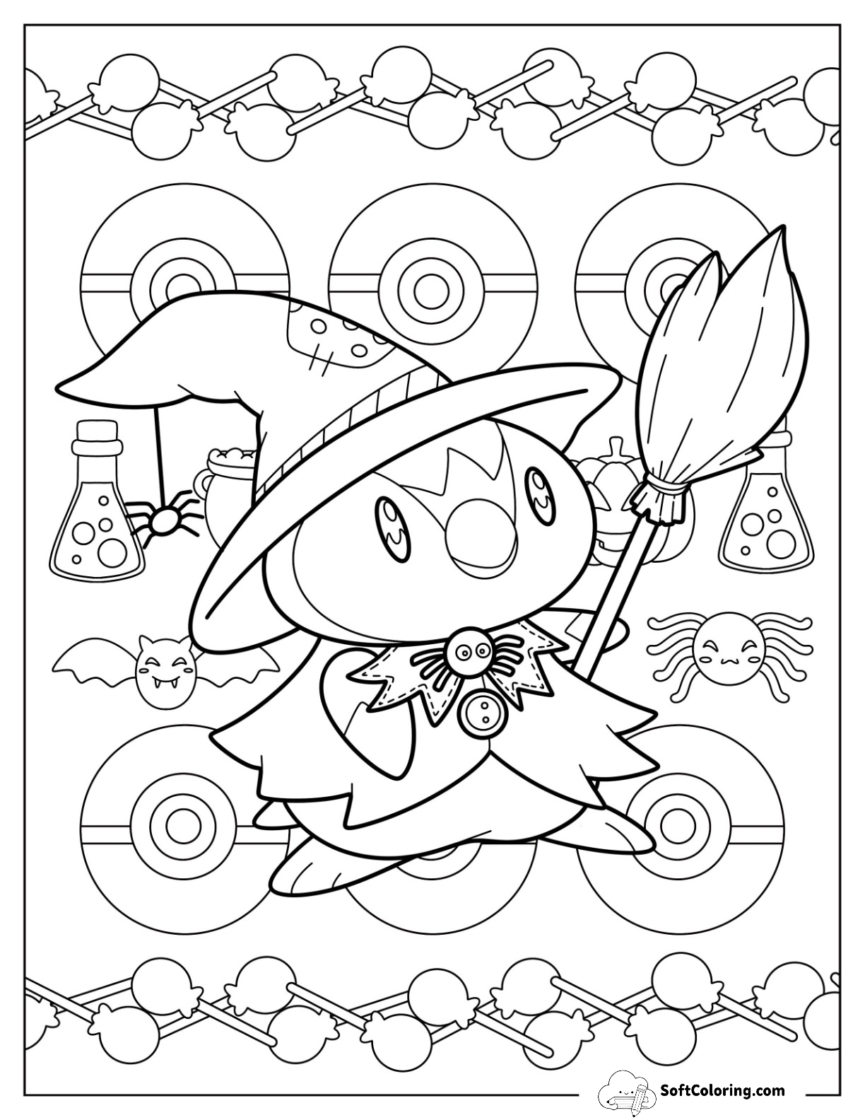 Witch Piplup Holding A Broom Halloween Pokemon