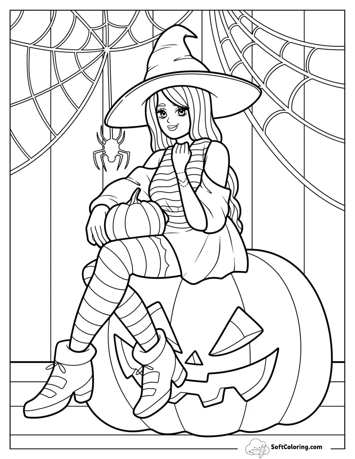Witch Sitting On A Massive Jack O Lantern