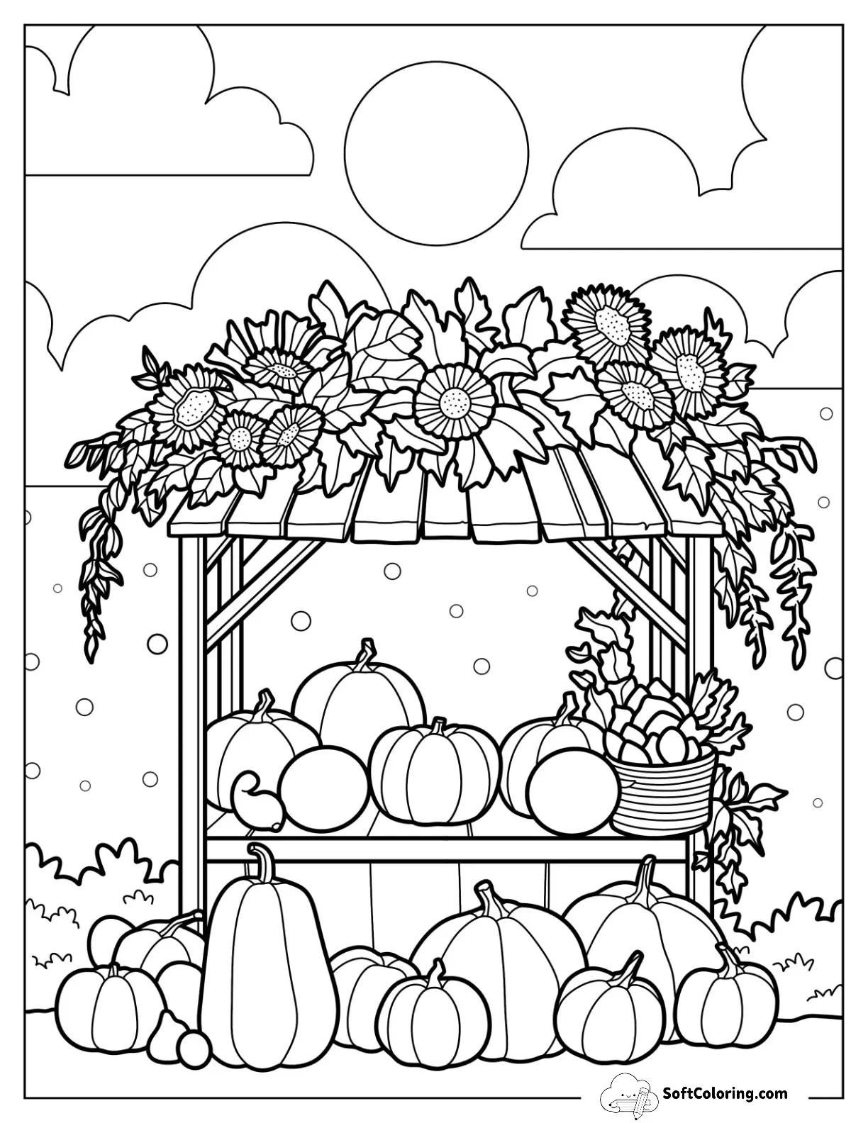 Wooden Shed Covered In Leaves And Filled With Pumpkin