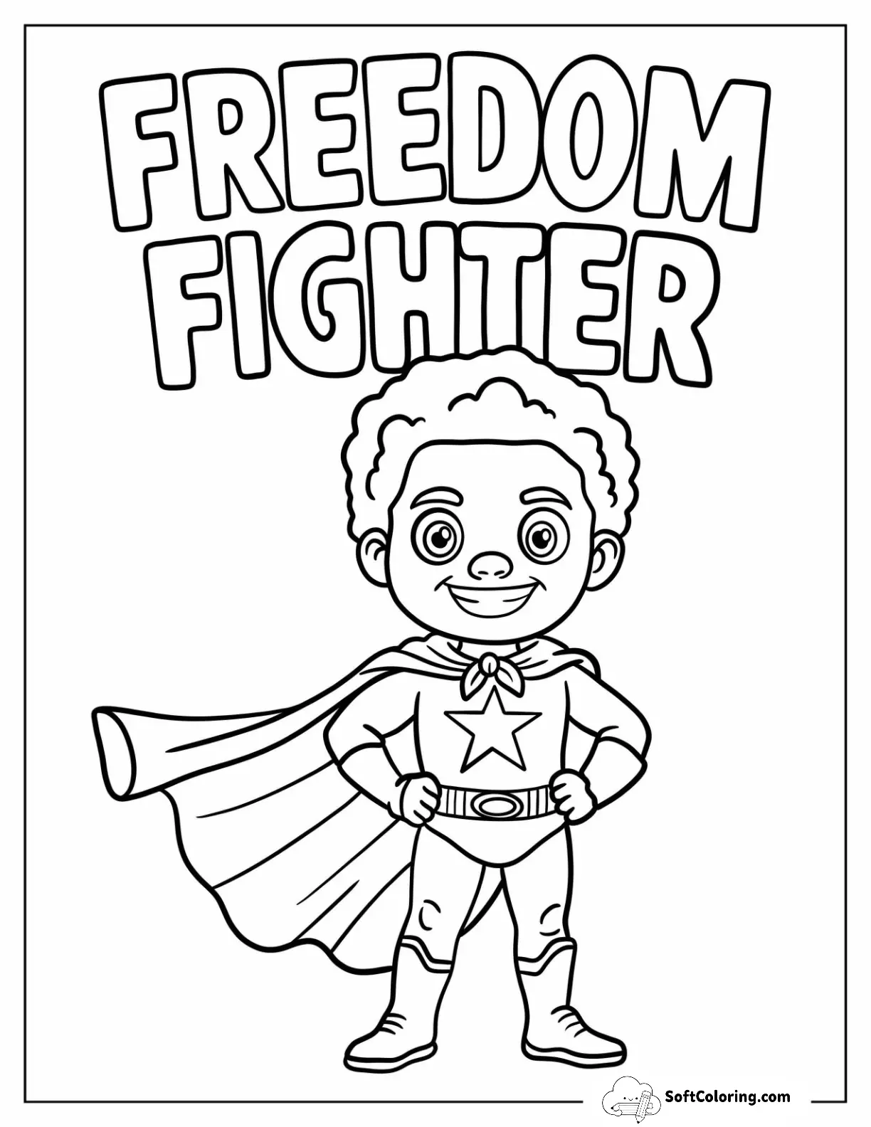 Young Juneteenth Coloring Page Superhero Standing Proud For Freedom