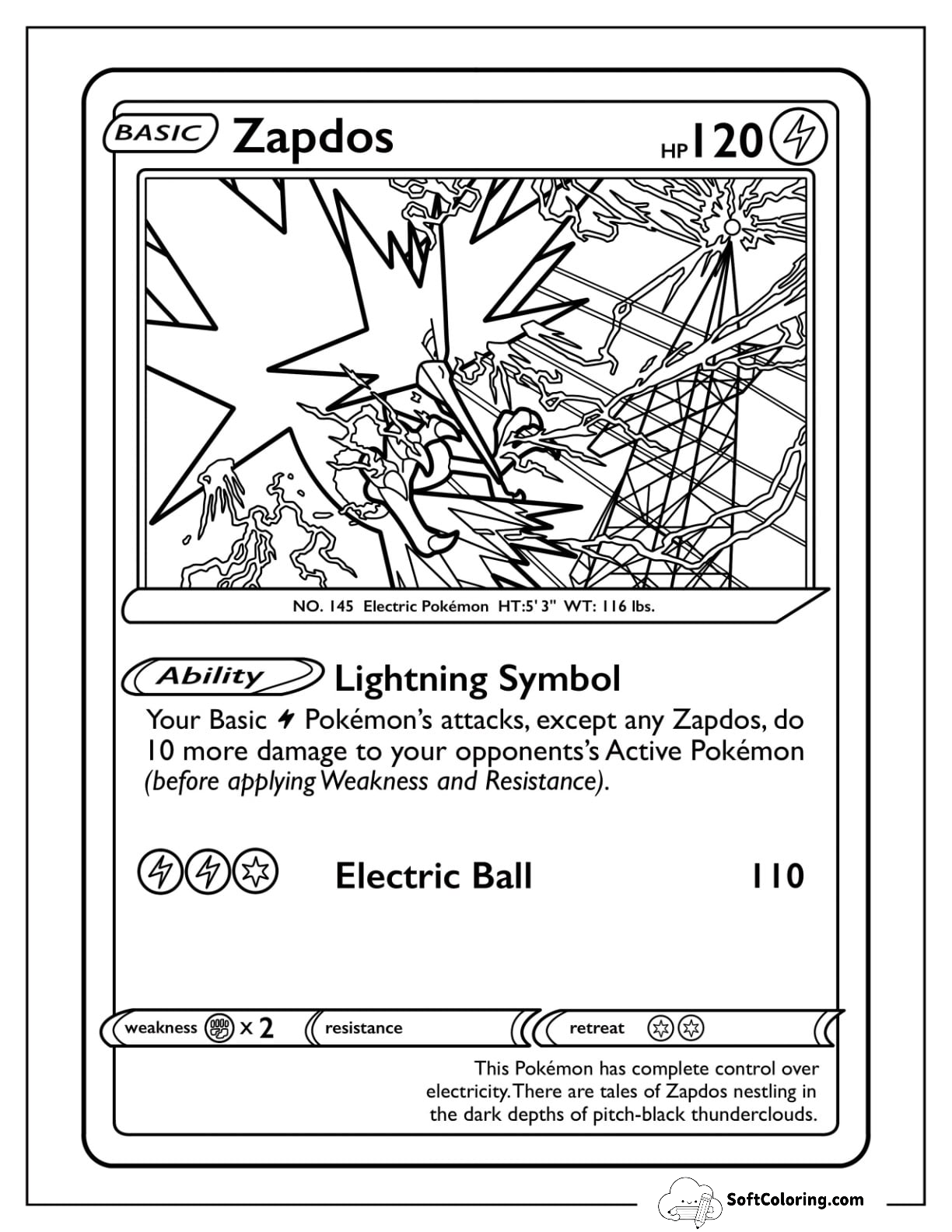 Zapdos Lightning Symbol Pokemon Card Coloring Page