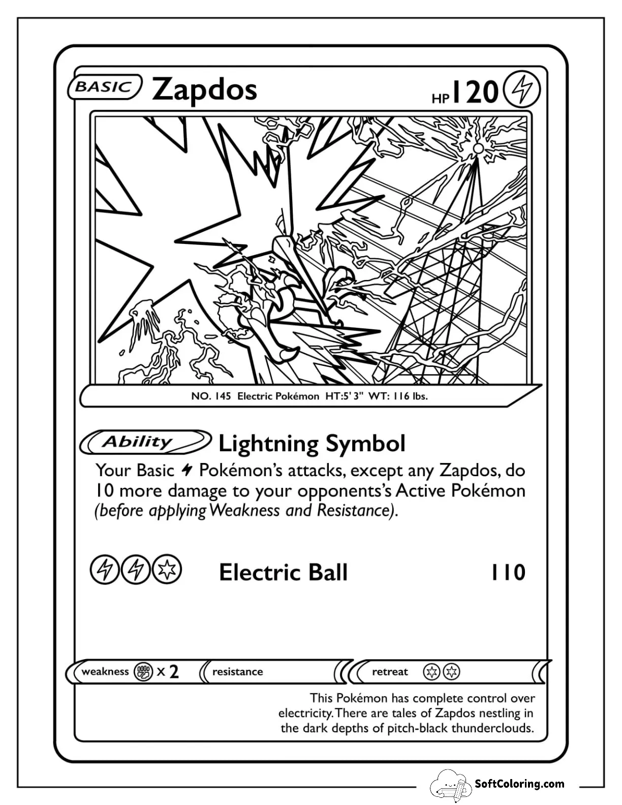 Zapdos Lightning Symbol Pokemon Card Coloring Page