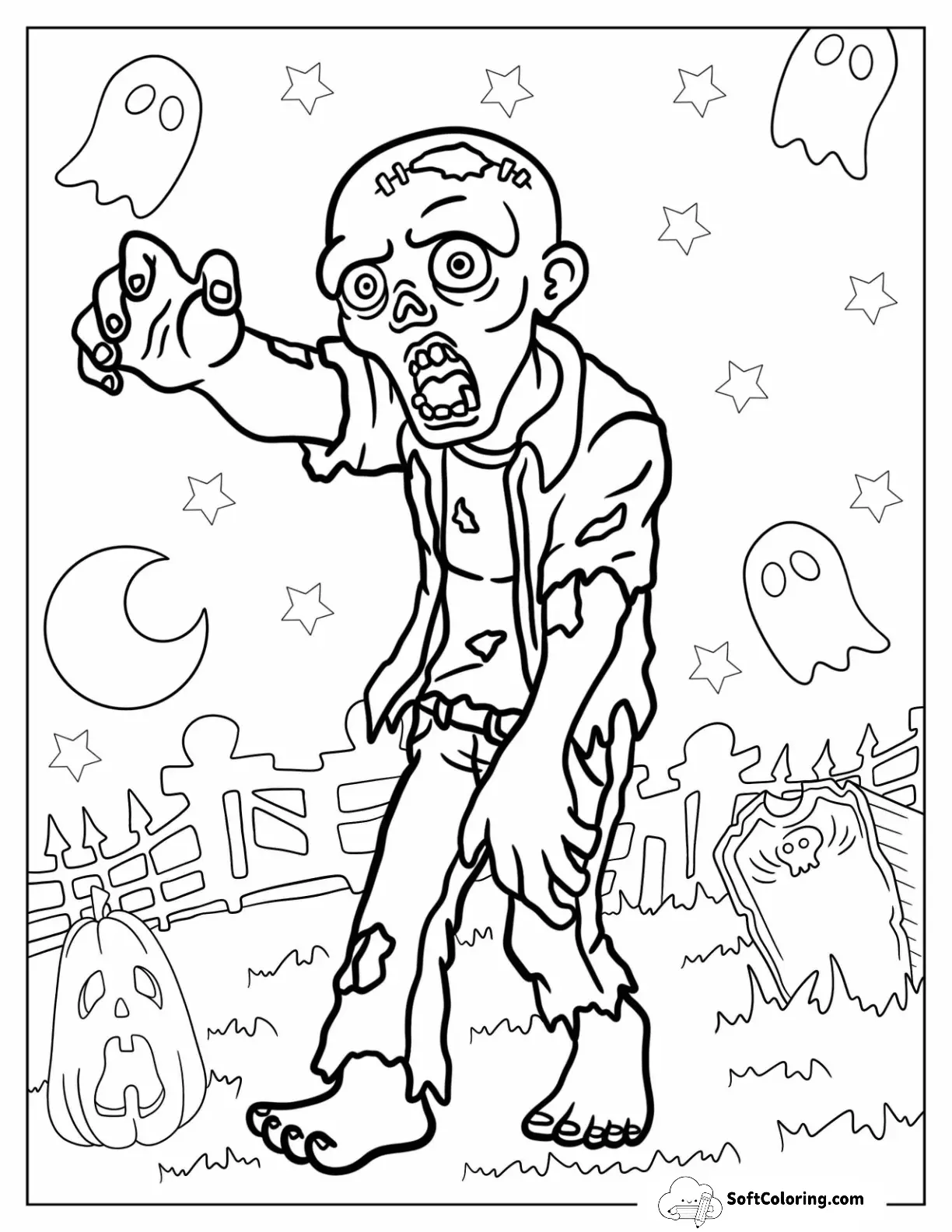 Zombie Coloring Page Rising From The Grave