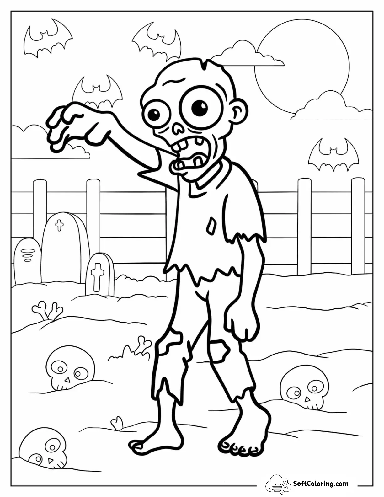 Zombie Of Walking Through A Cemetery Full Of Skulls