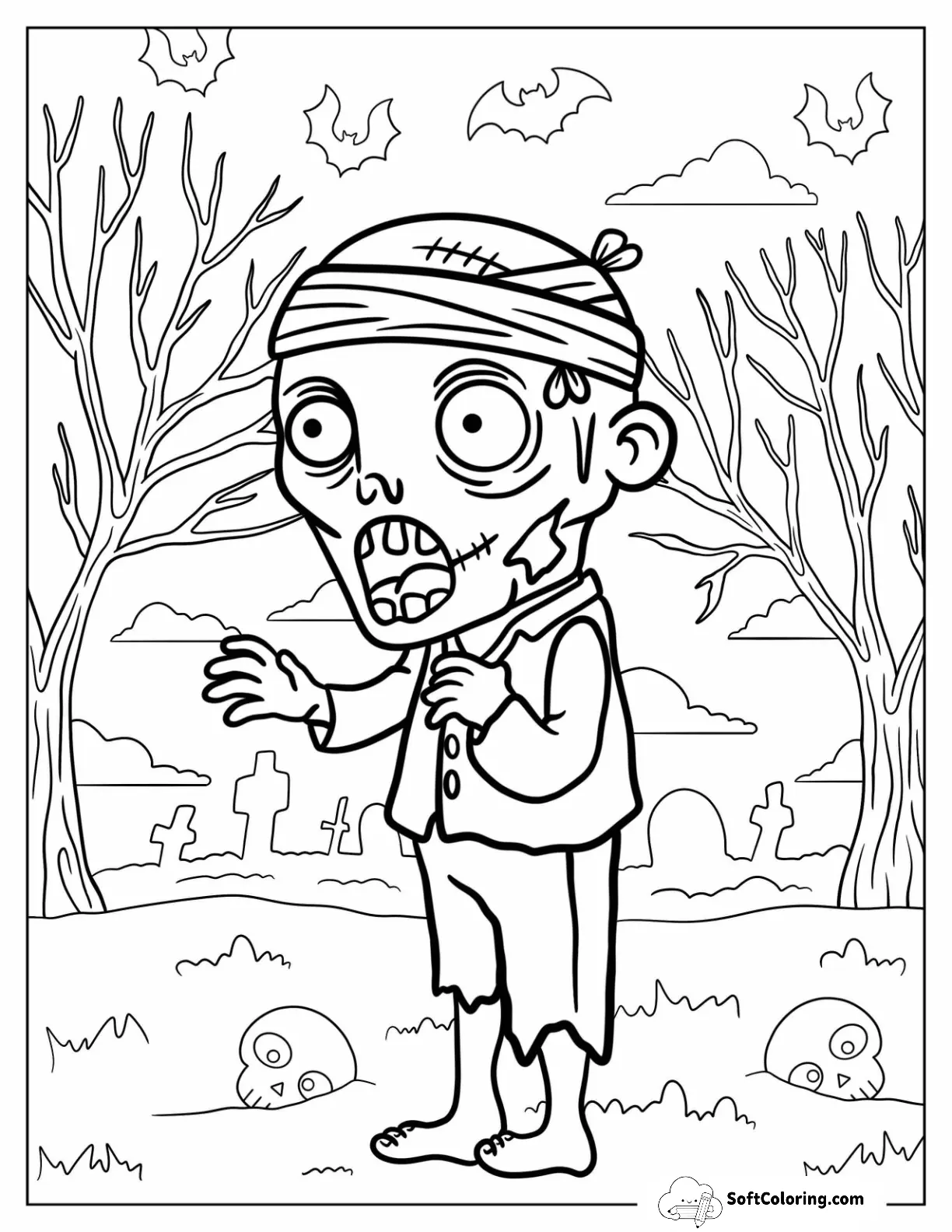 Zombie With Bandages Walking Out Of A Graveyard