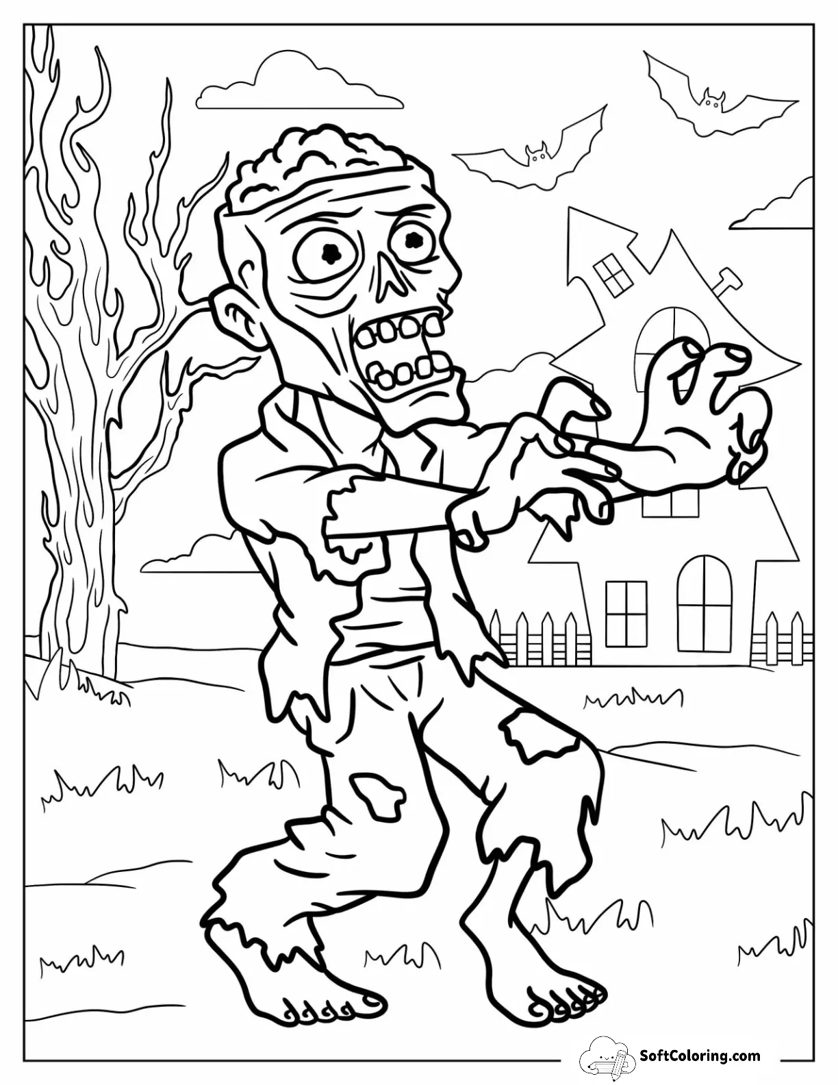 Zombie With Brains Out And Tattered Clothes