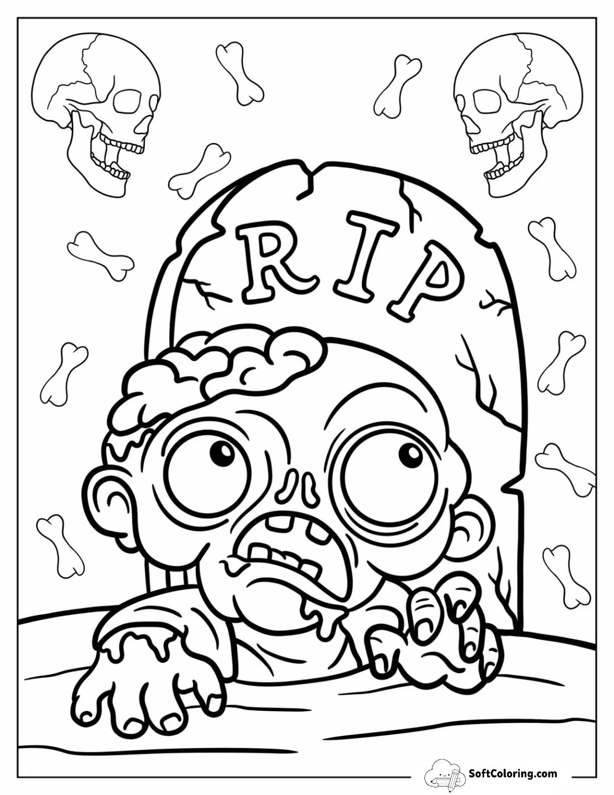 Zombie With Exposed Brain Crawling Out Of The Grave
