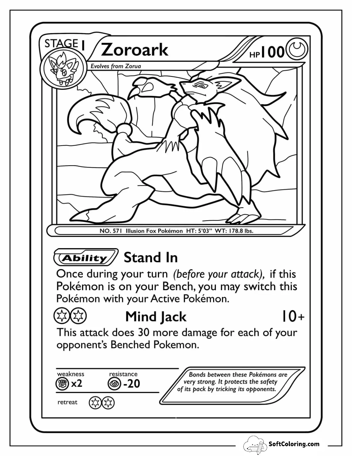 Zoroark Mind Jack Pokemon Card Coloring Page