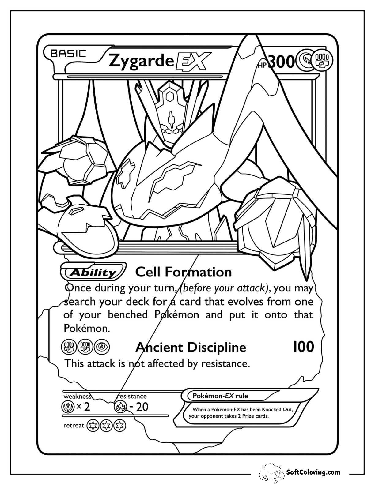 Zygarde Ex Cell Formation Pokemon Card Coloring Sheet