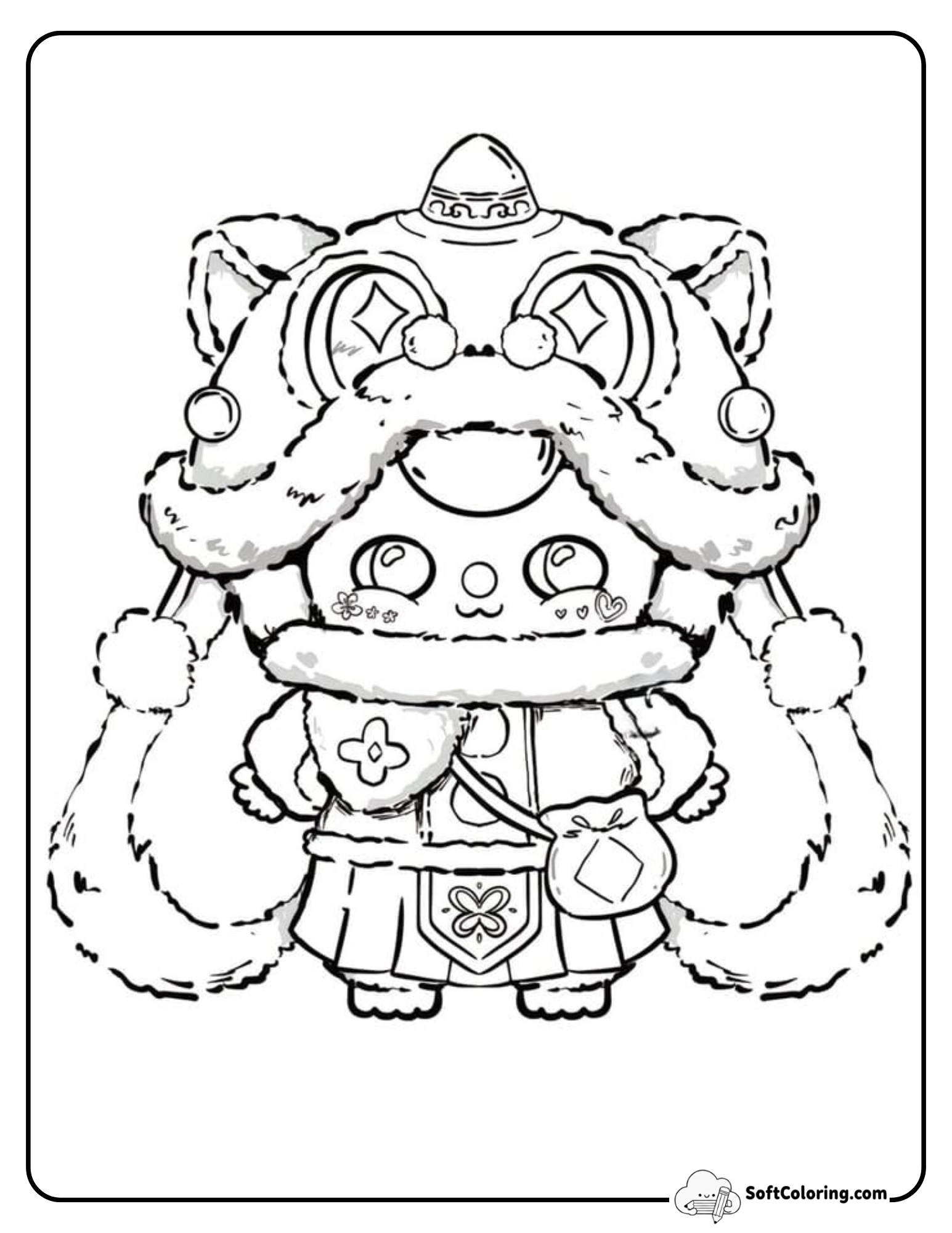 Baby Three Traditional Lion Dance Coloring