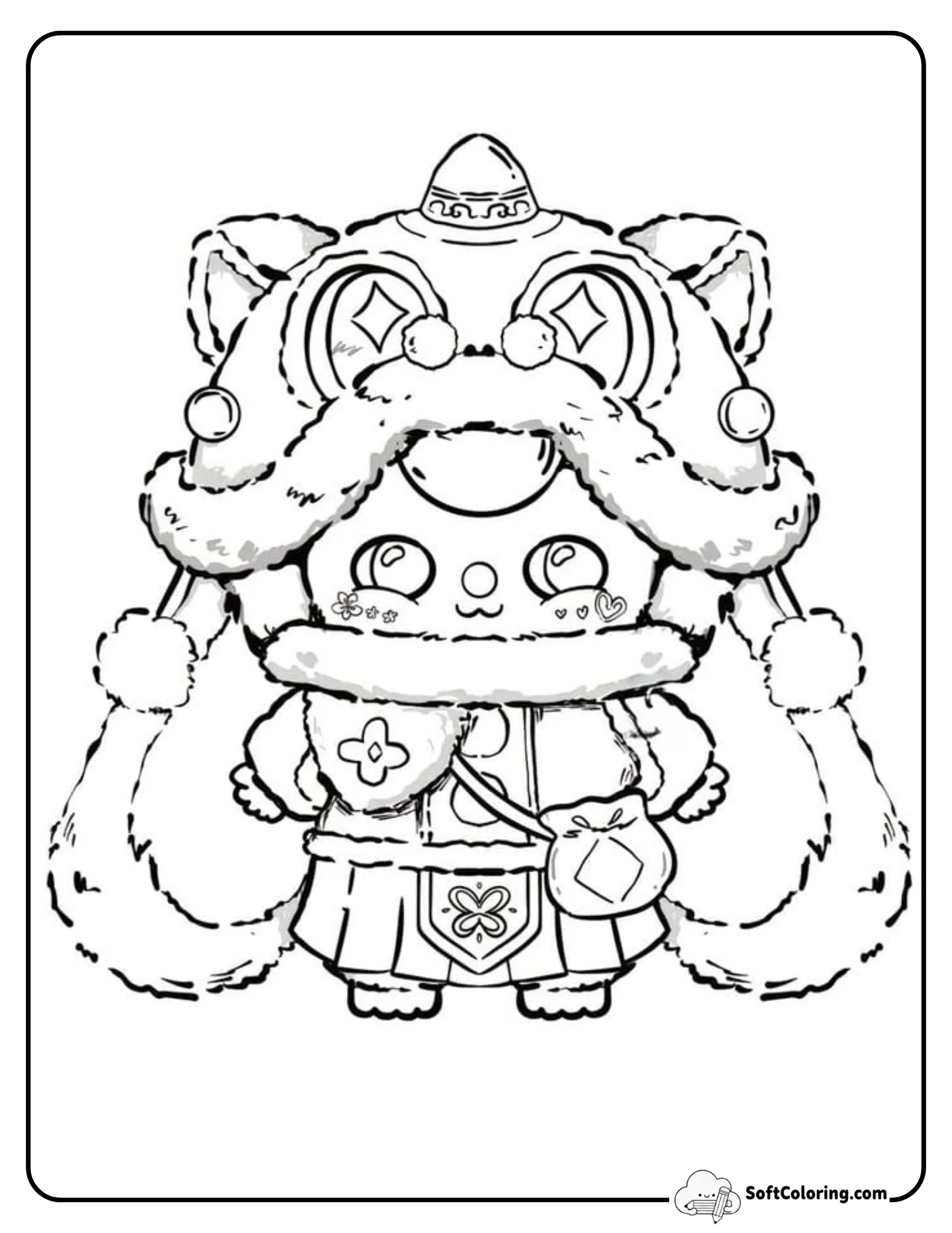 Baby Three Traditional Lion Dance Coloring