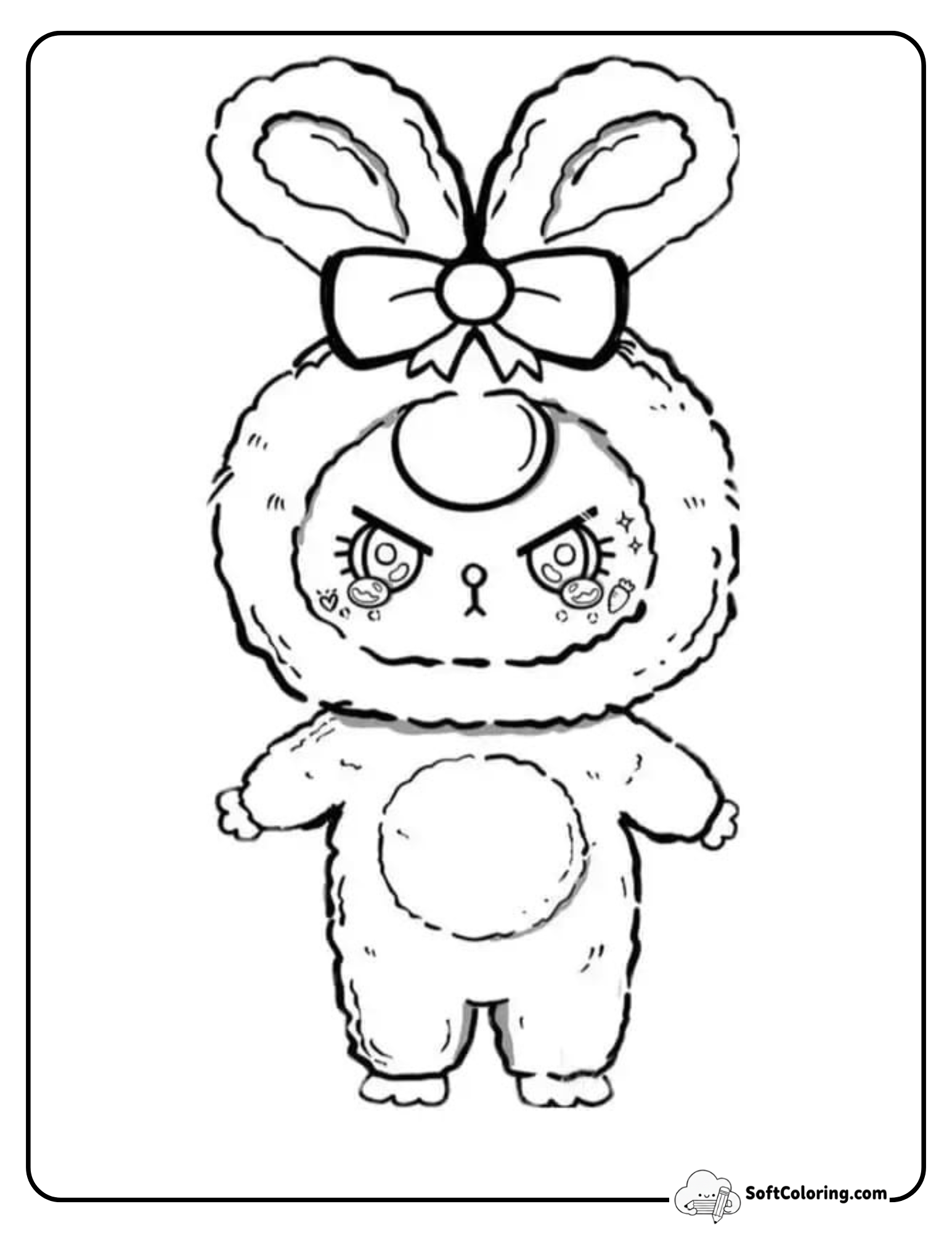 Baby Three Pink Bunny Ears Coloring Page