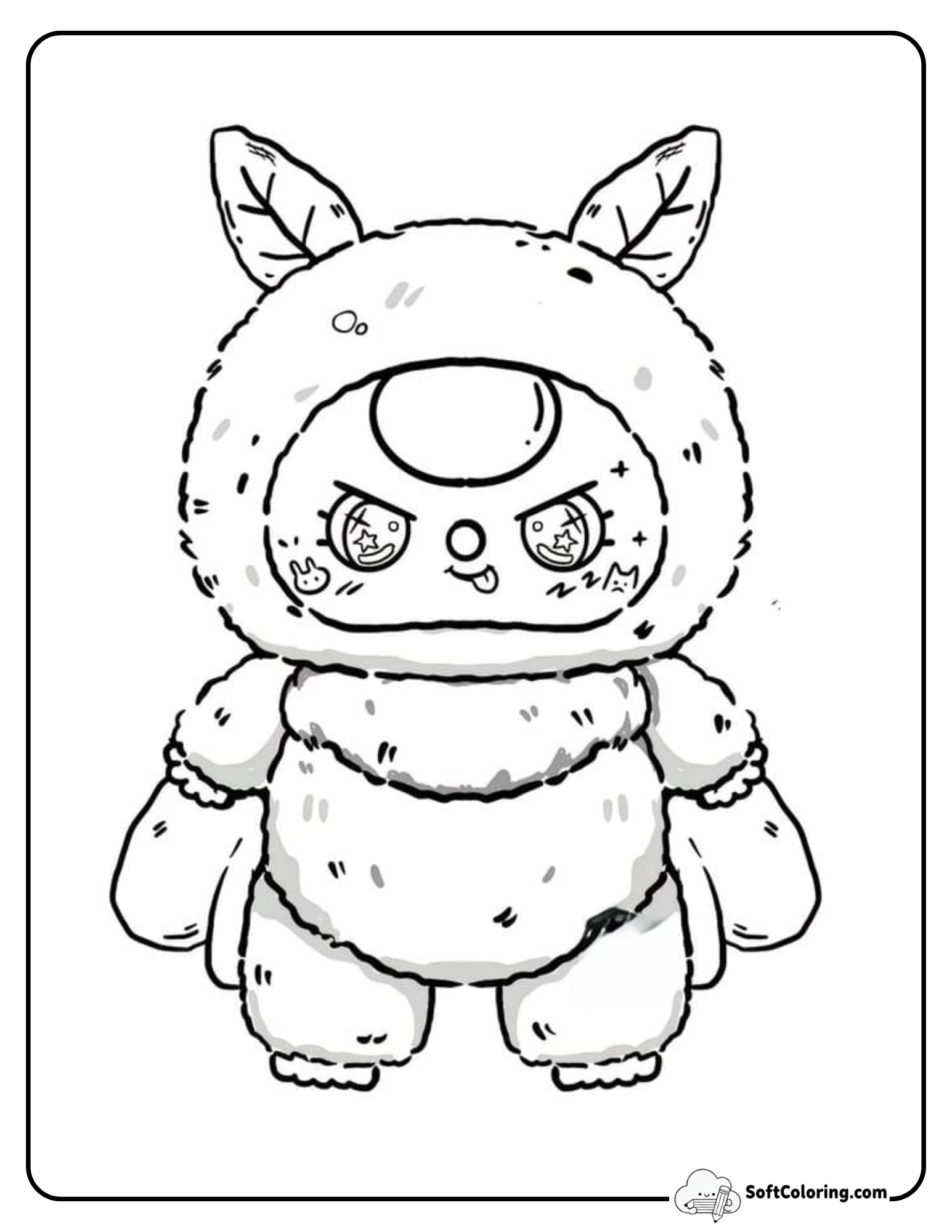 Round Baby Three Panda Style Coloring Page