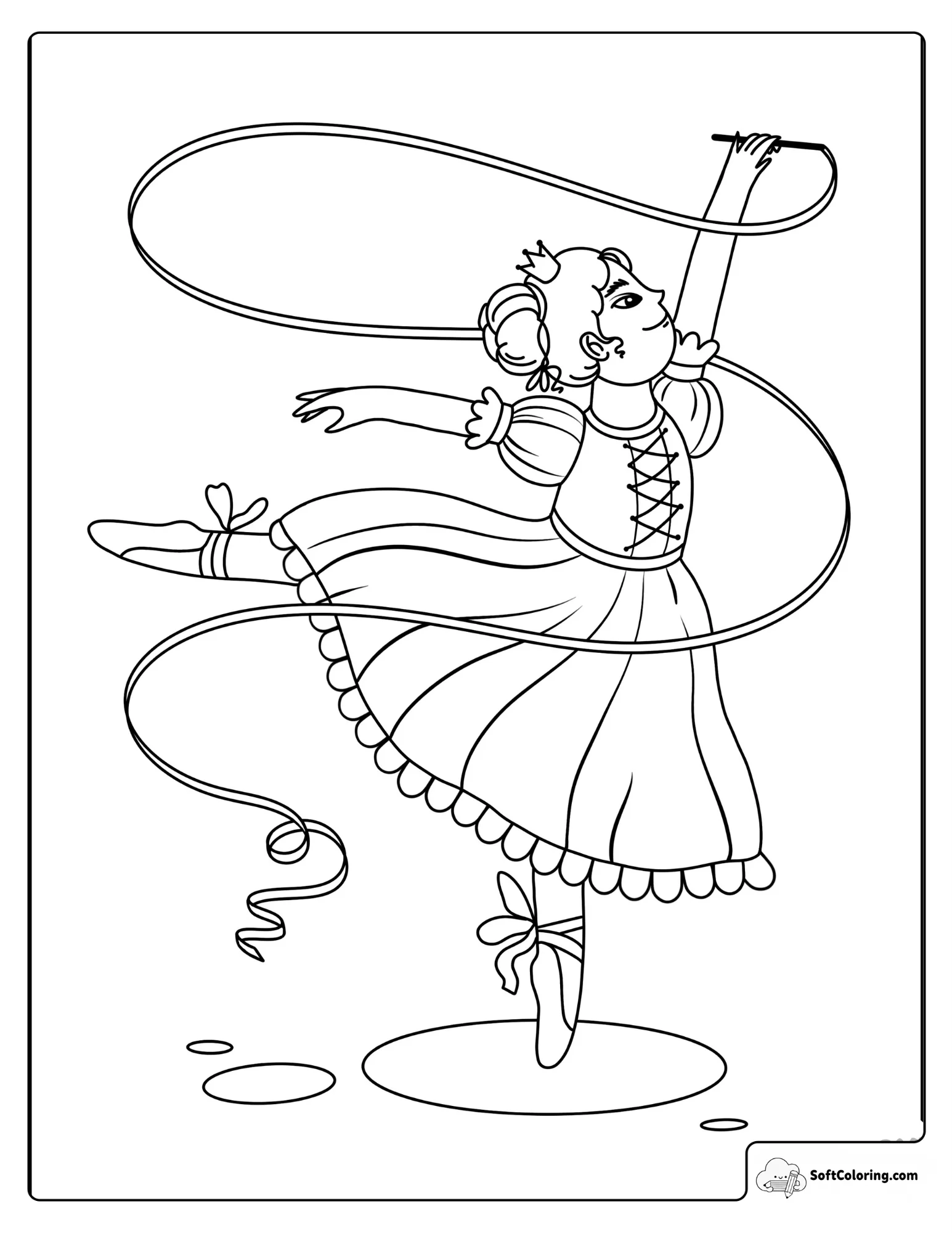 Ballerina Princess Dancing With Ribbon Coloring Page