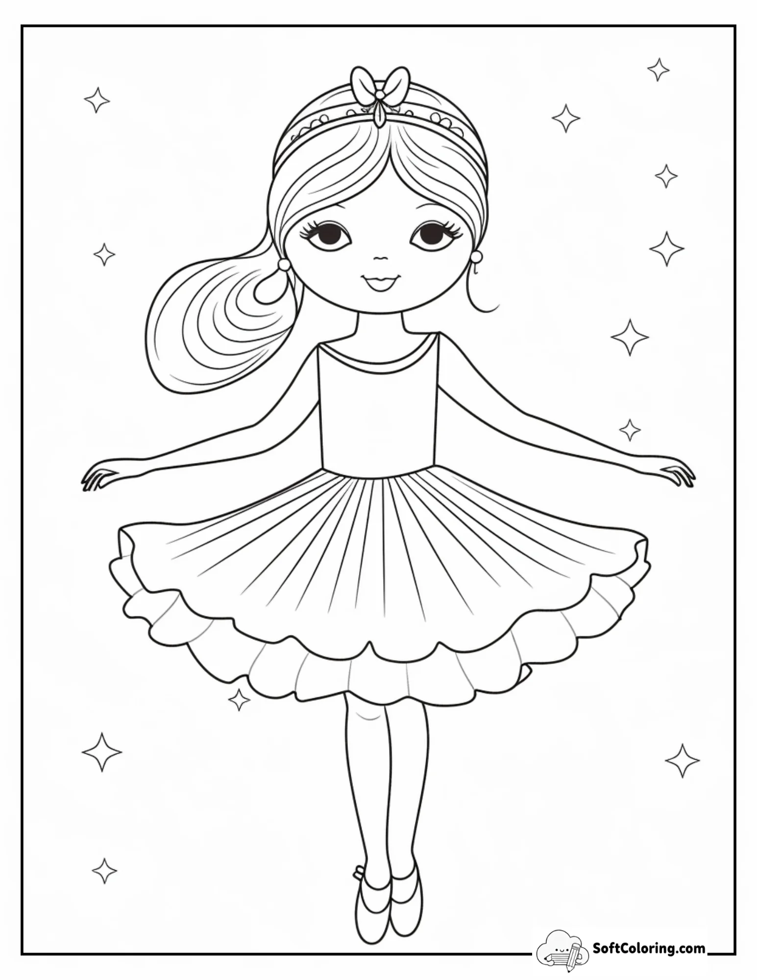 Charming Ballerina With Flower Crown And Stars Coloring Page