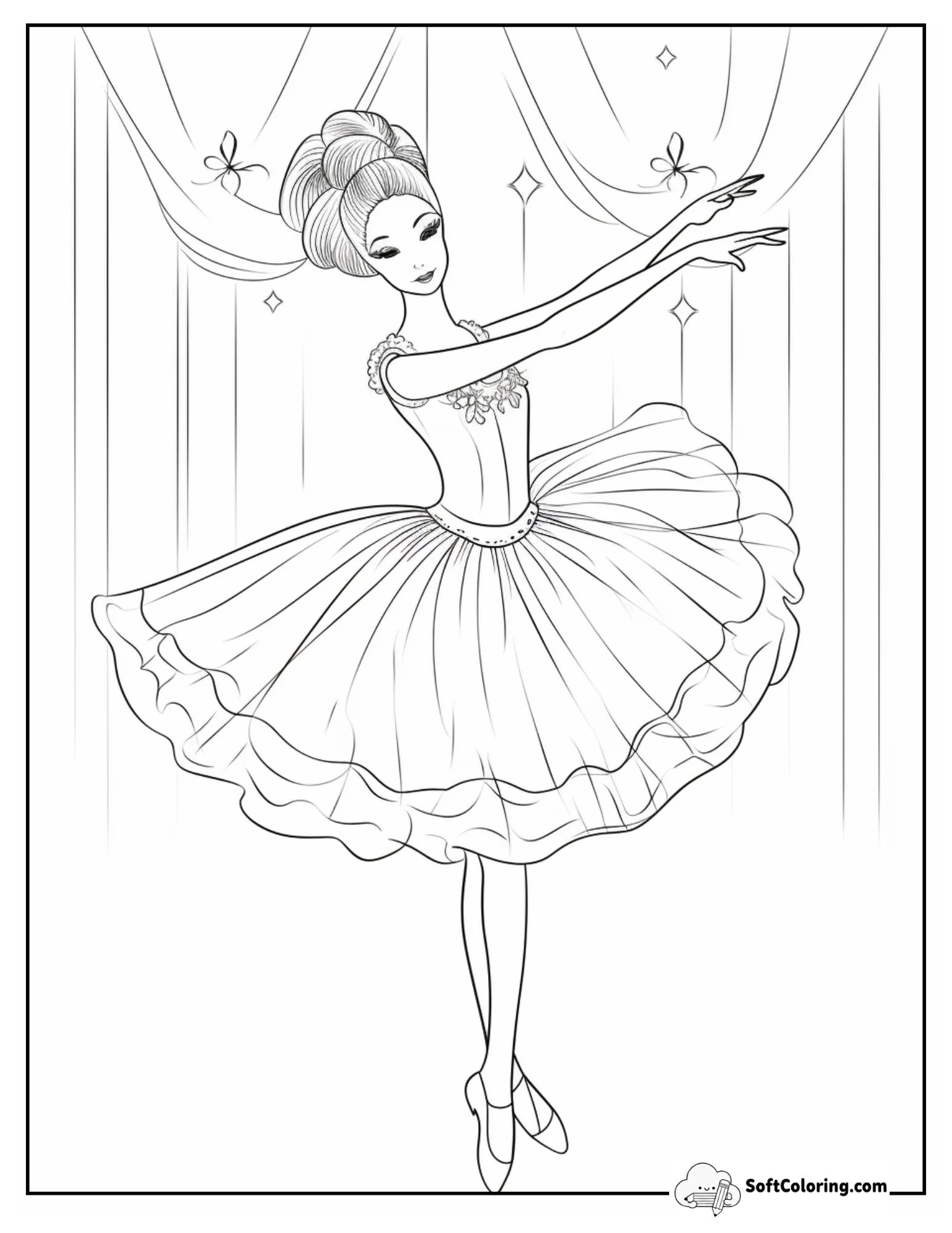 Graceful Ballerina Dancing Under Stage Lights Coloring Page