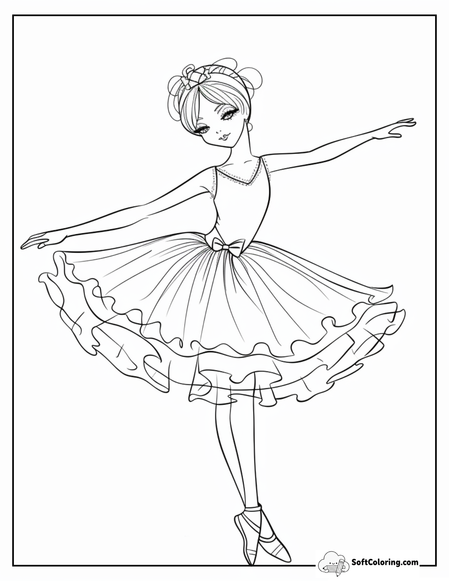 Beautiful Ballerina With Detailed Tutu Skirt Coloring Page