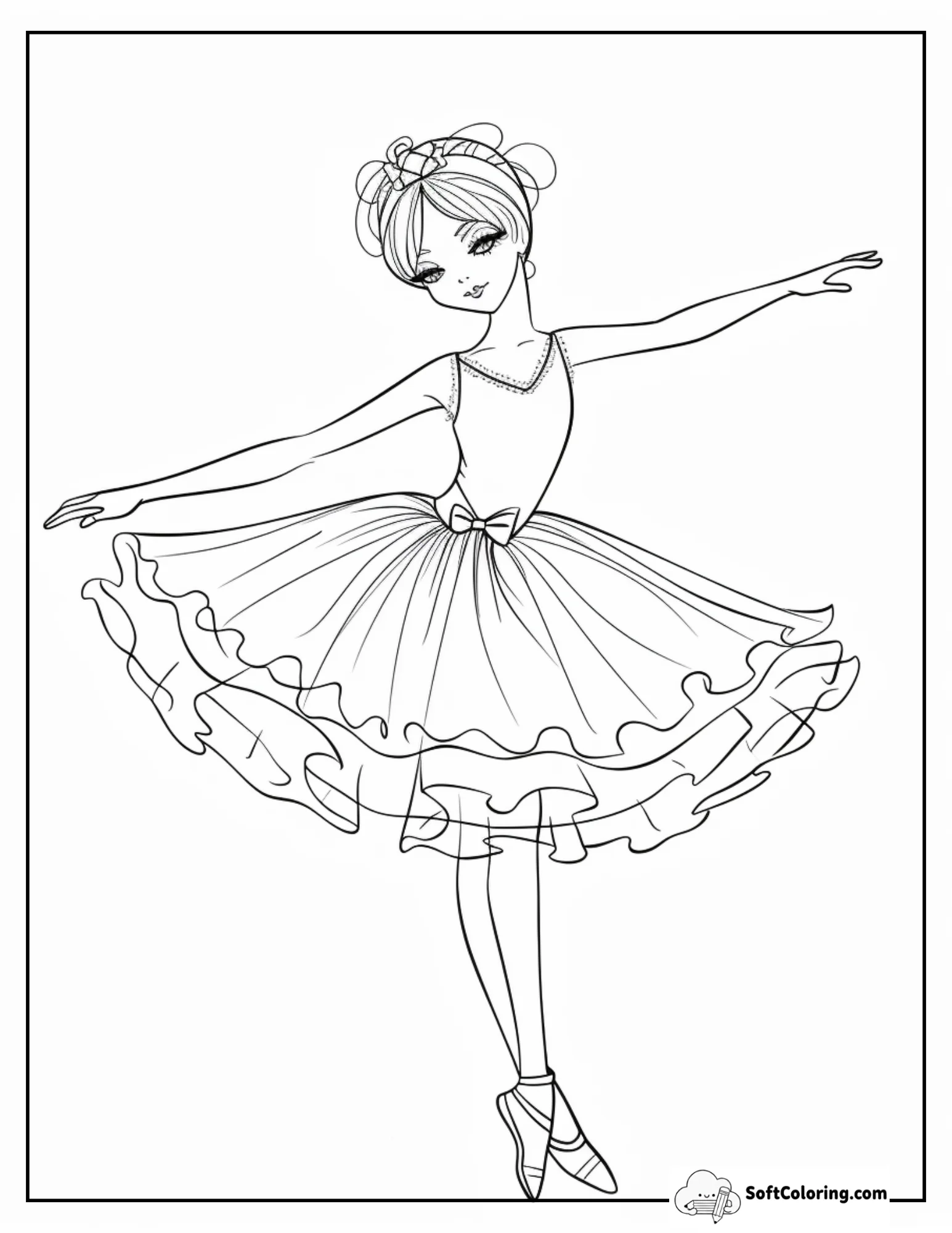 Beautiful Ballerina With Detailed Tutu Skirt Coloring Page