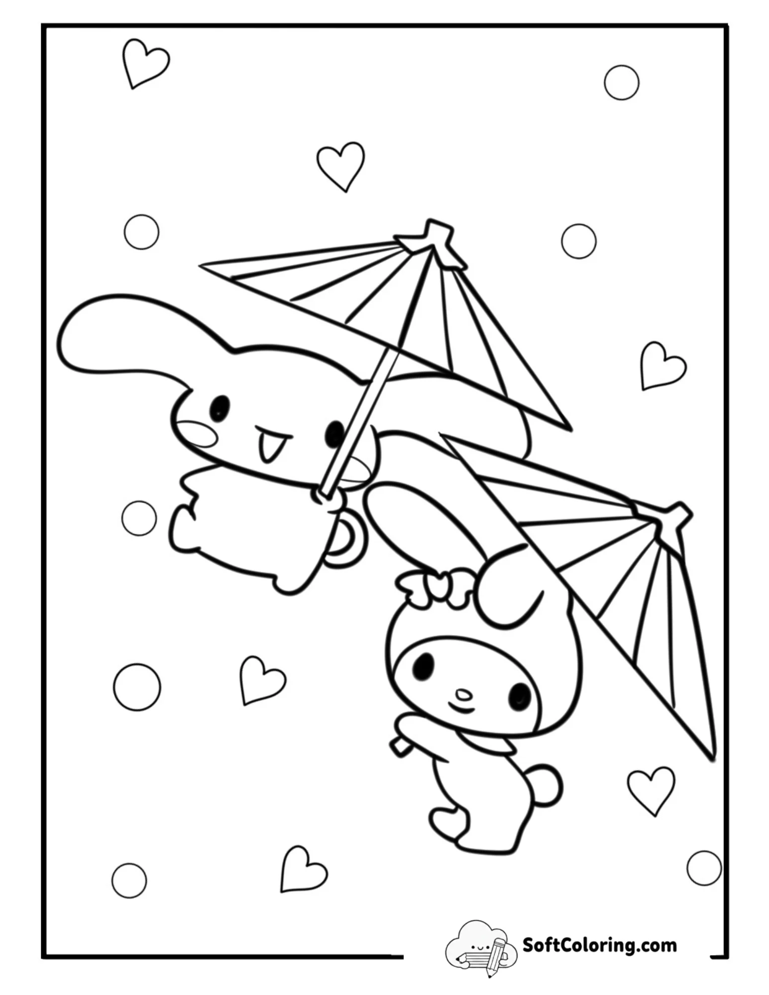 Cinnamoroll And My Melody Travelling By Umbrella
