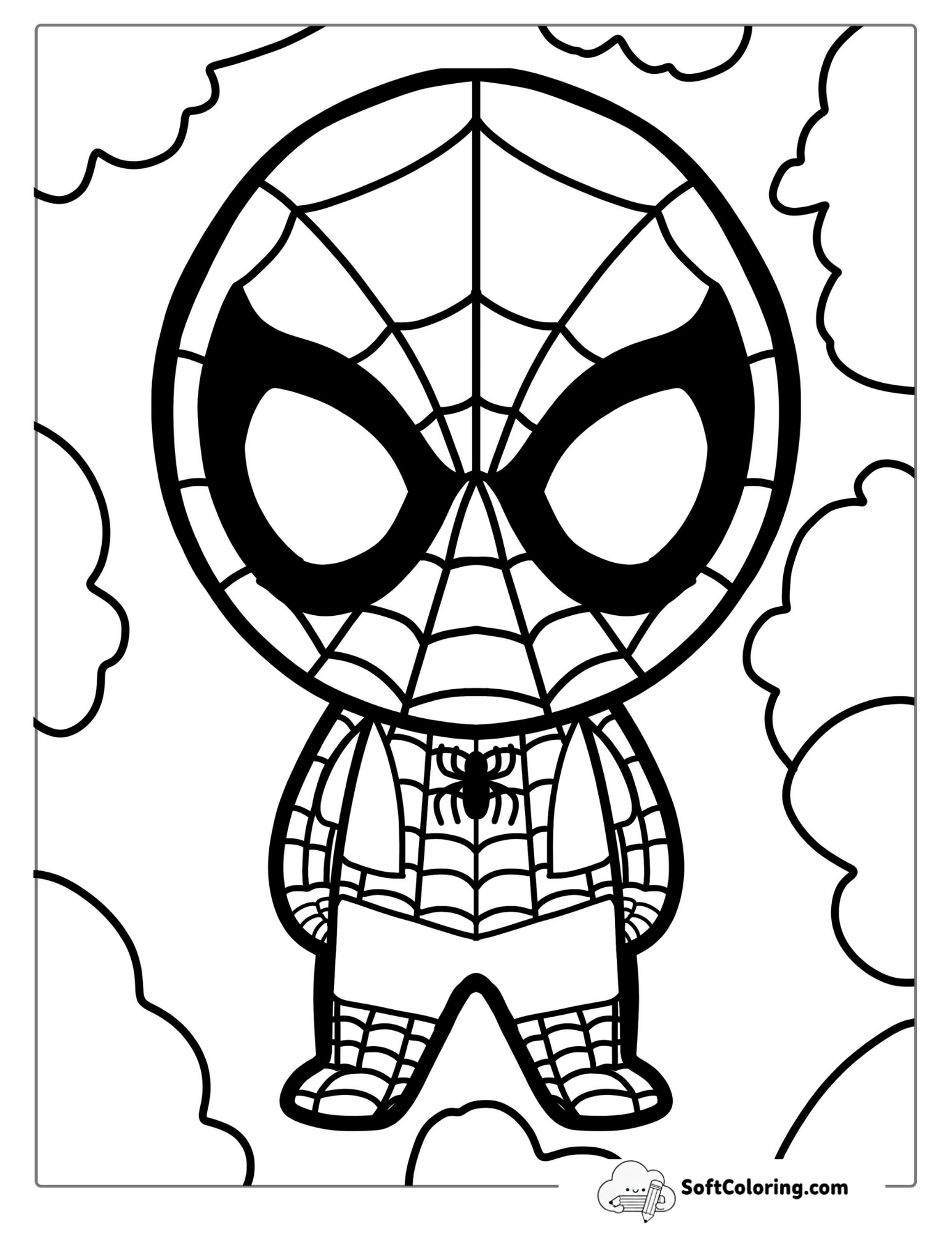 Easy Cartoon Spider-Man Coloring Sheet For Kids