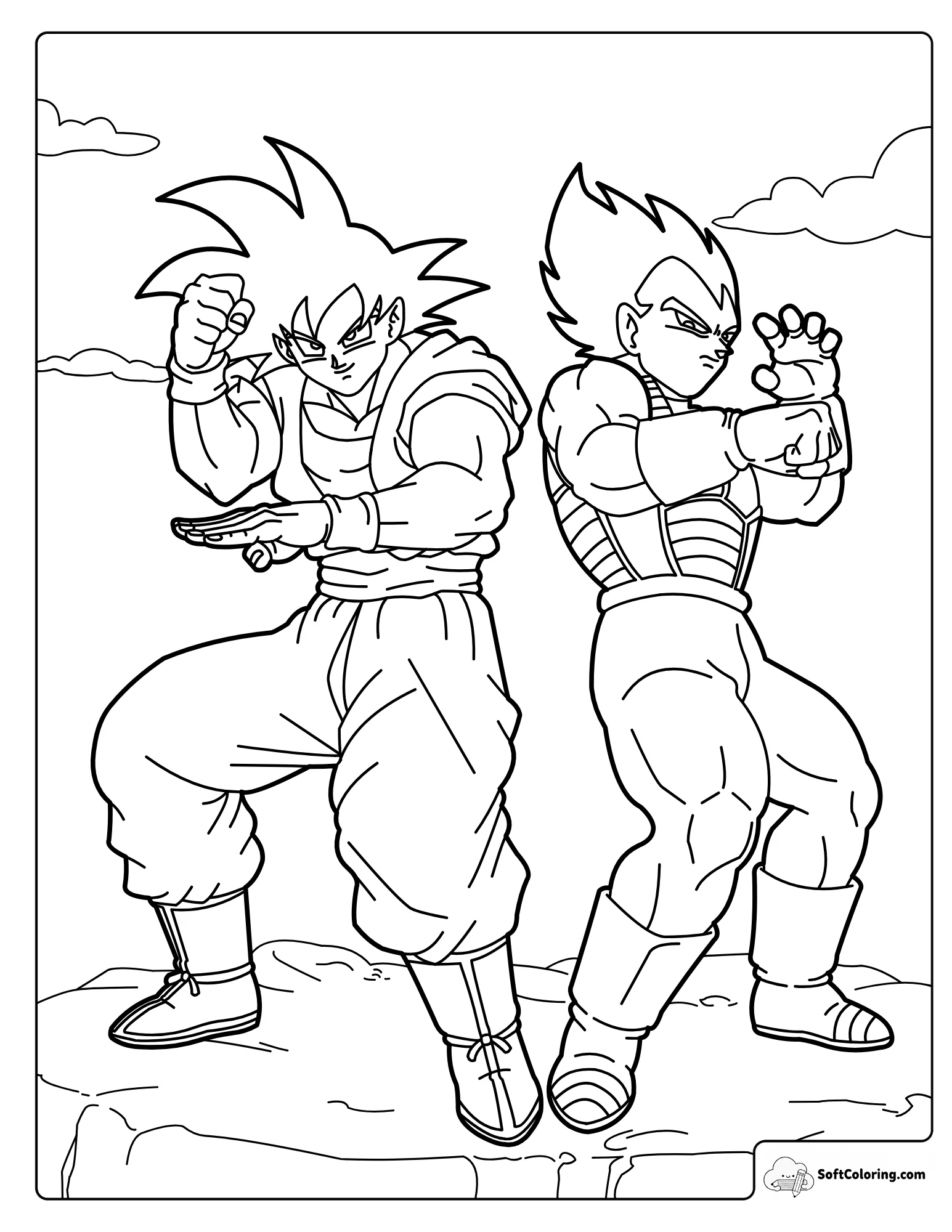 Goku And Vegeta Ready To Fight Coloring Page