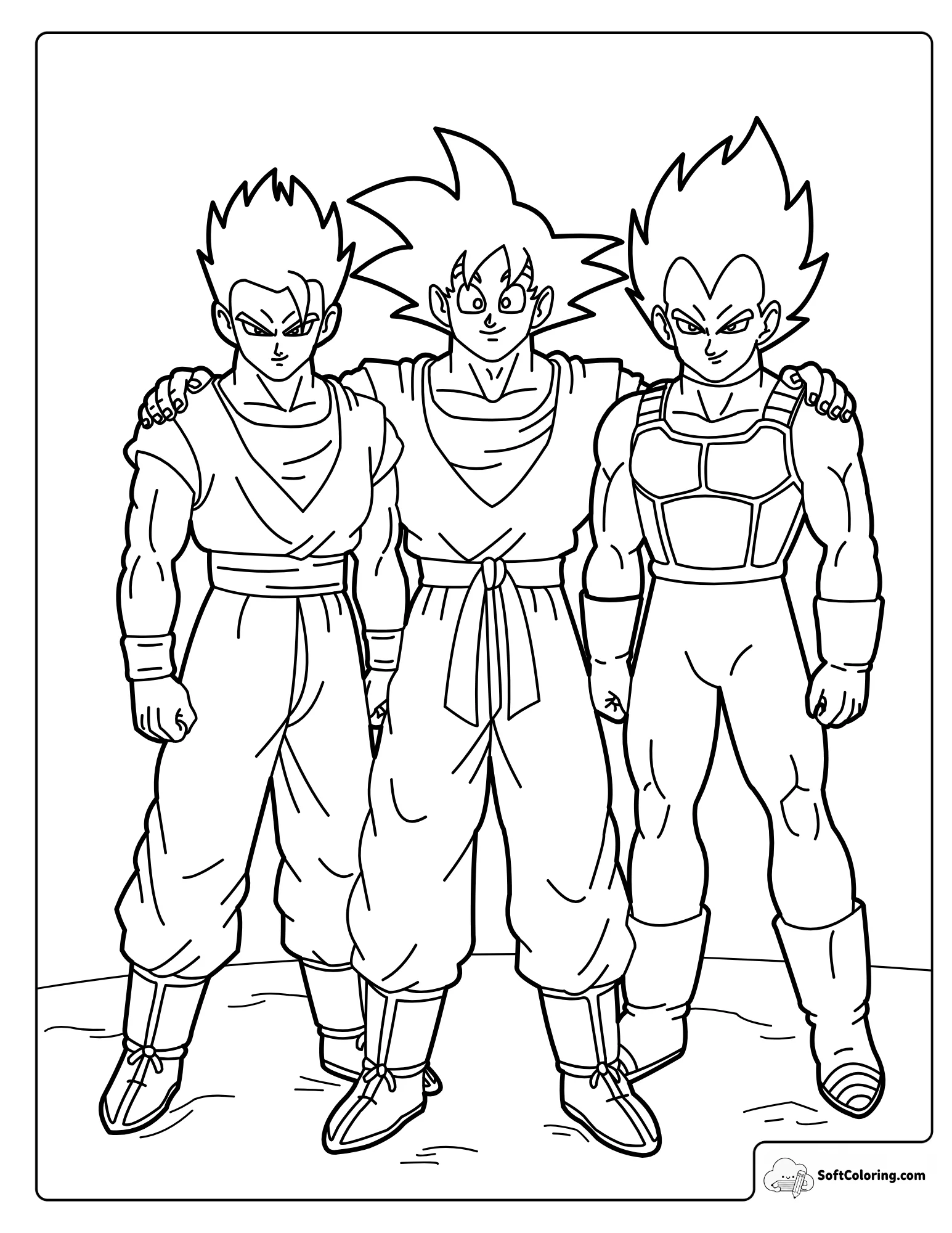 Goku, Vegeta, And Gohan Stand Together In One Row.