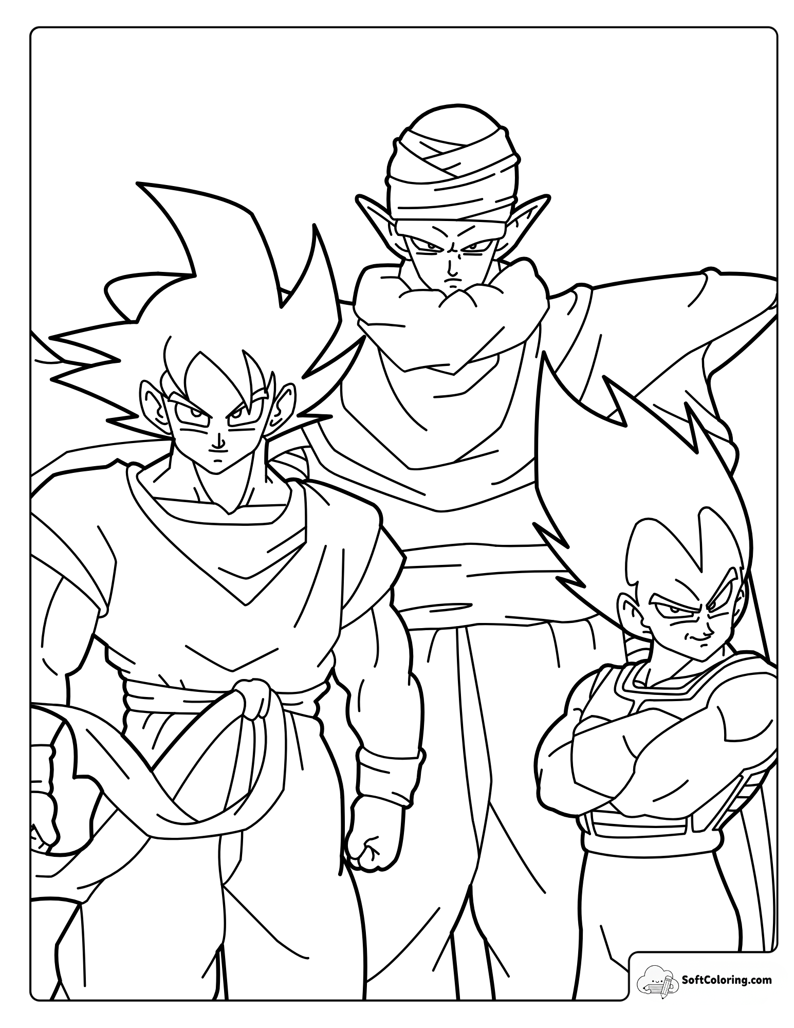 Goku And Vegeta Stand In Front While Piccolo Stands Behind Them.