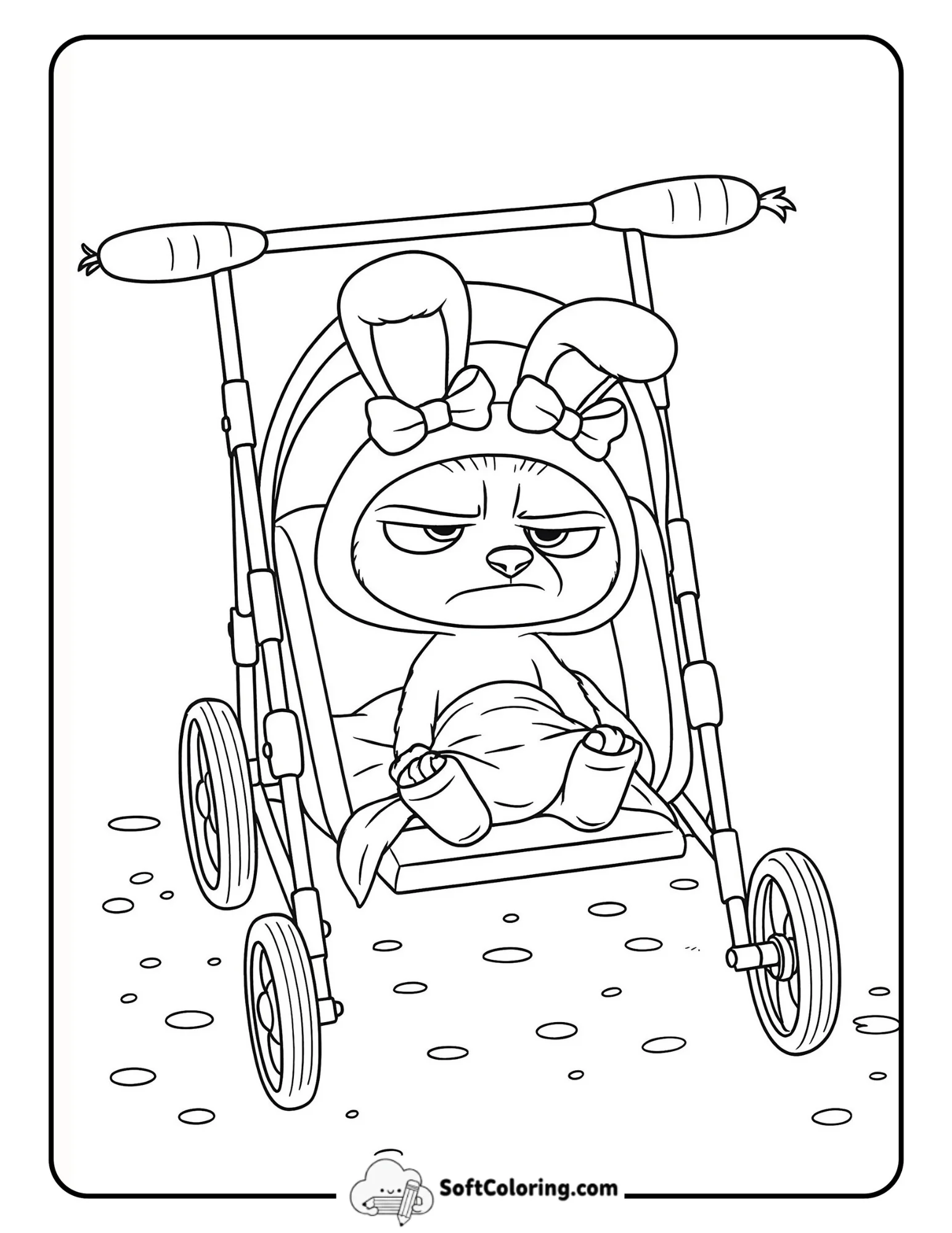 Grumpy Baby In Bunny Stroller