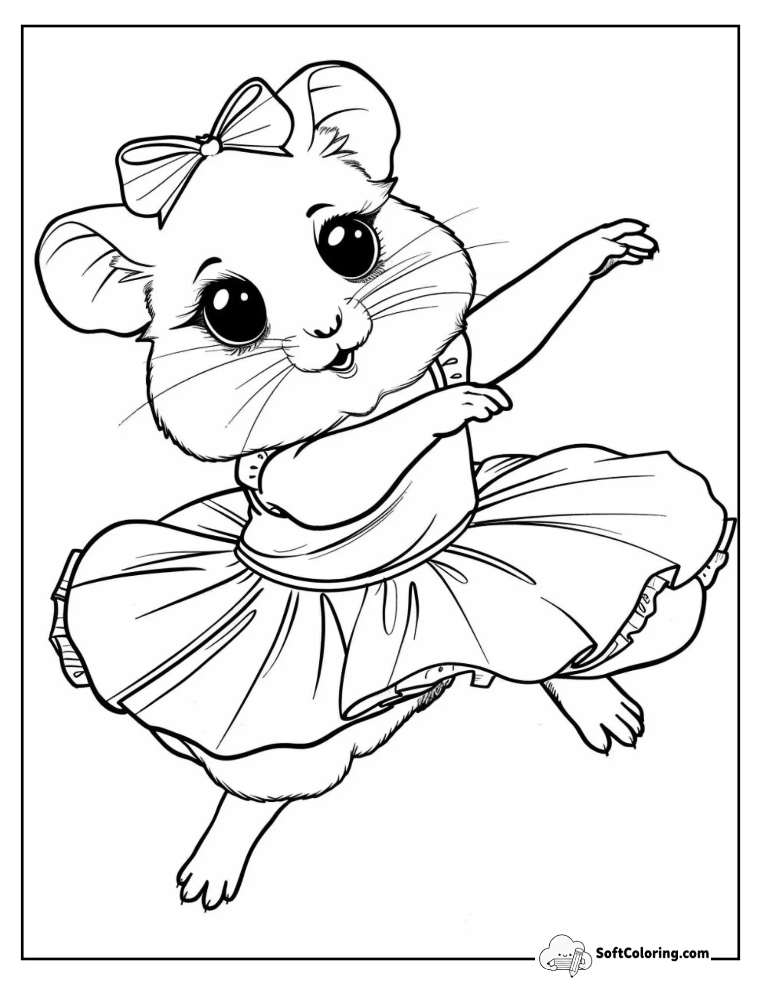 Chubby Hamster Ballerina Dancing Happily Coloring Page