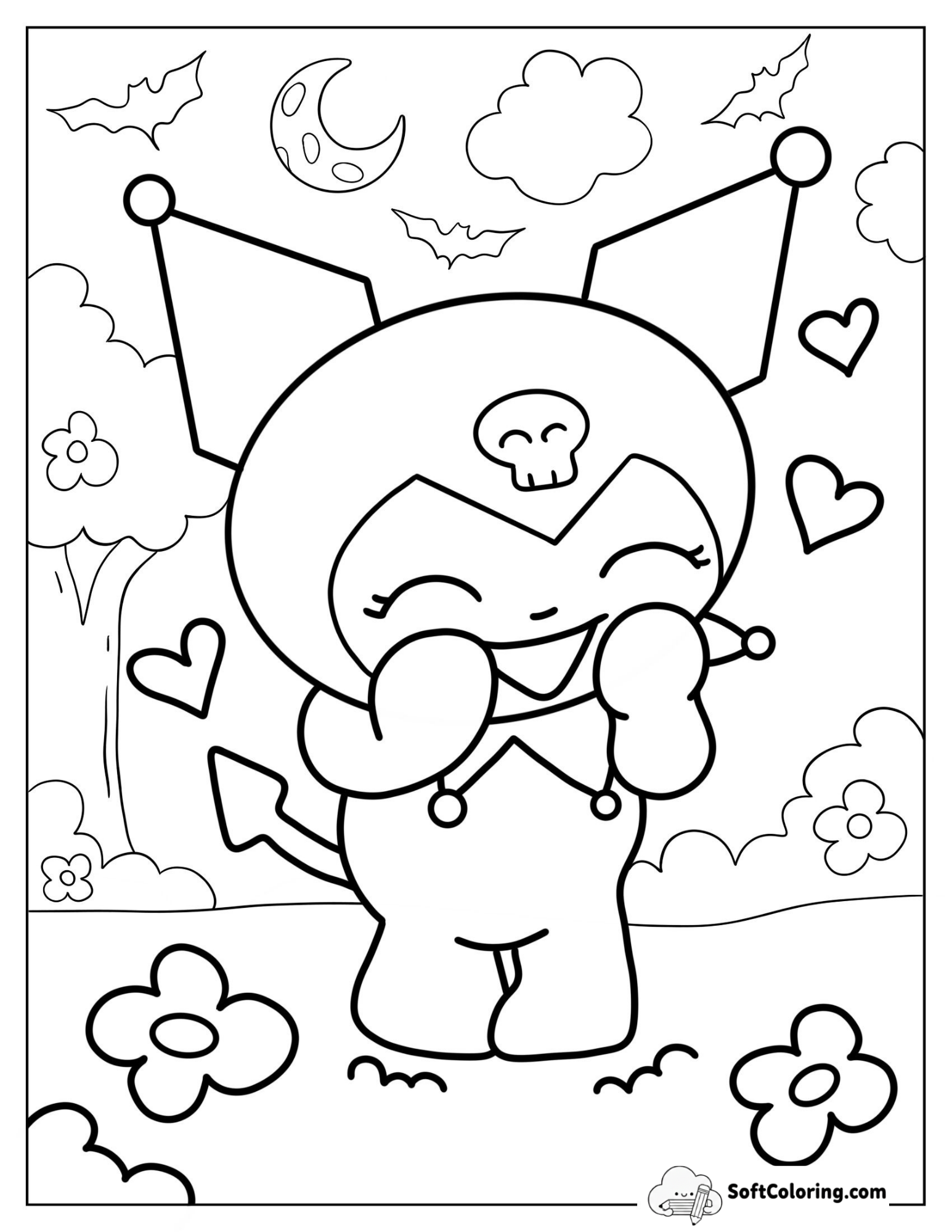 Happy Kuromi Standing In Flower Field