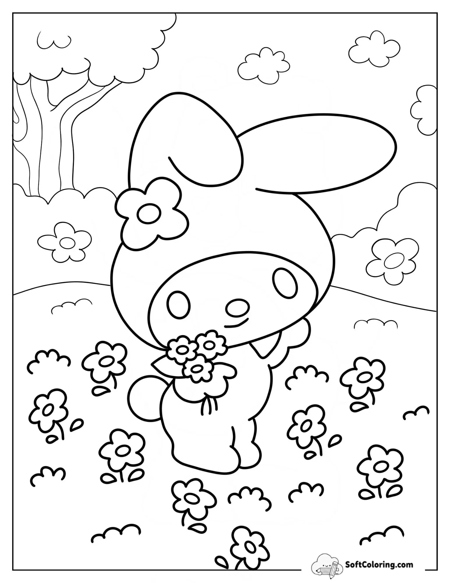 Kawaii My Melody Picking Flowers