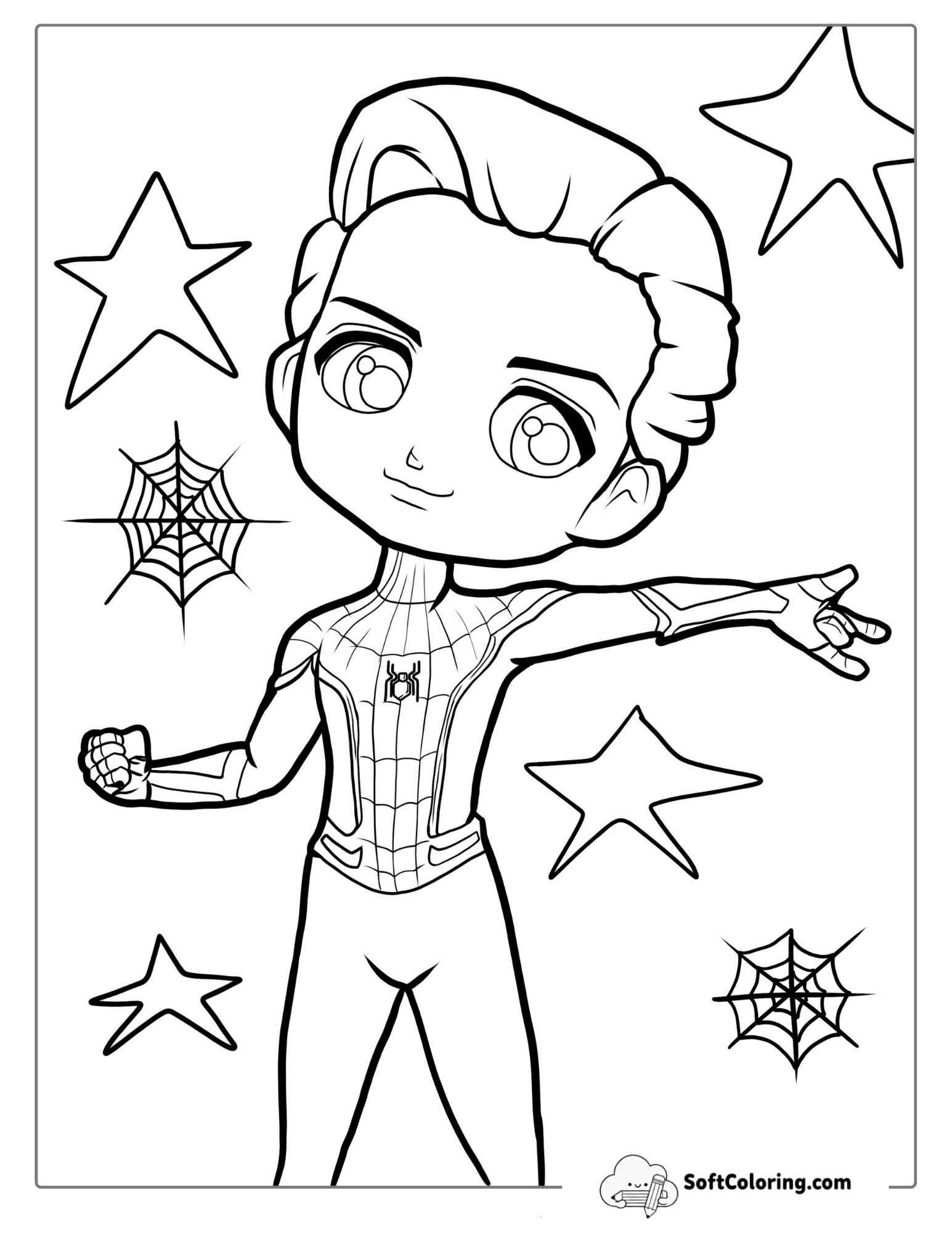Kawaii Tom Holland Spideman Coloring Page For Kids