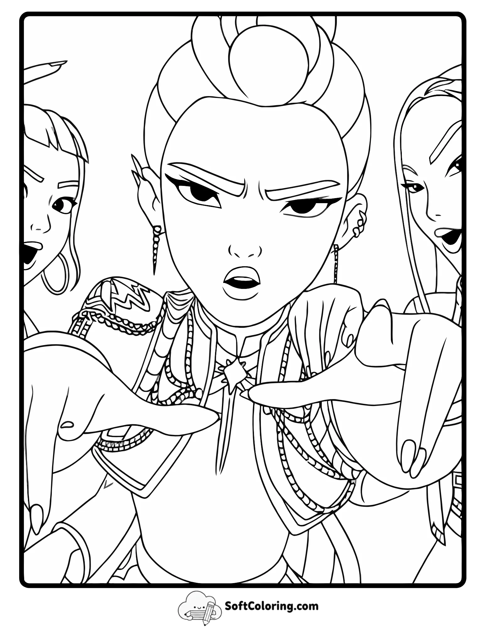 Kpop Demon Hunters Coloring Page Trio Close Up