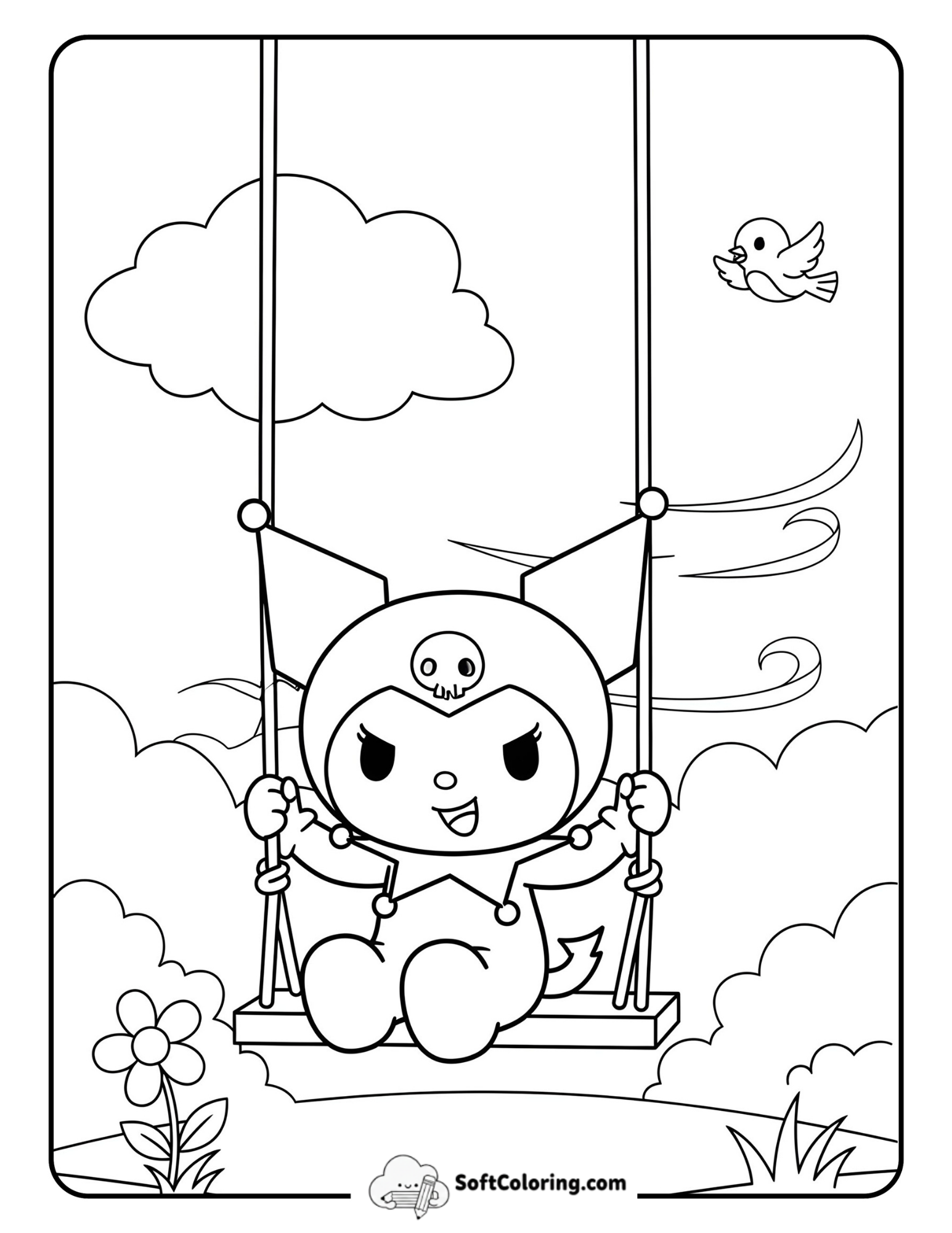 A Playful Kuromi Swinging In A Peaceful Park.