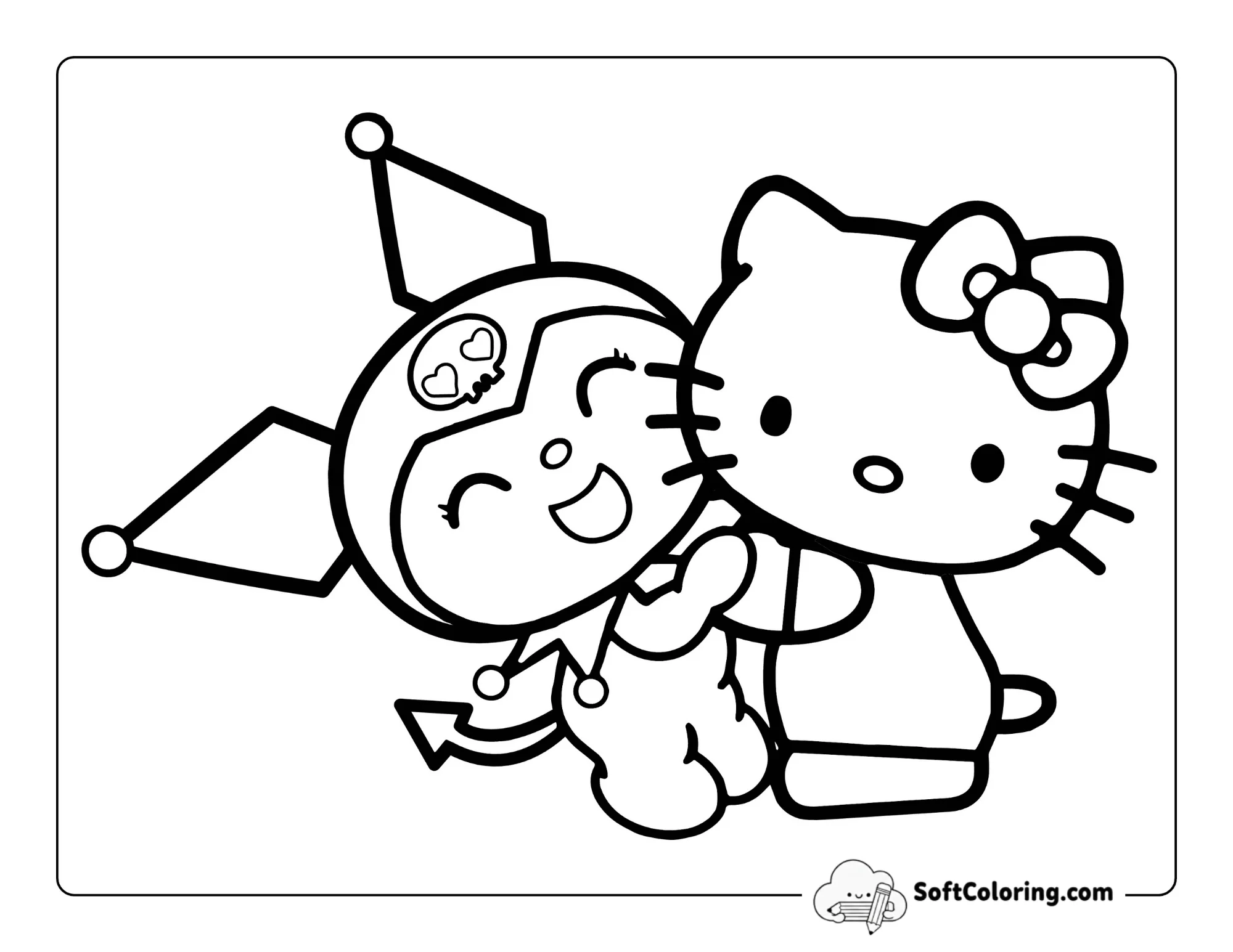 Cute Kuromi And Hello Kitty-Inspired Coloring Page