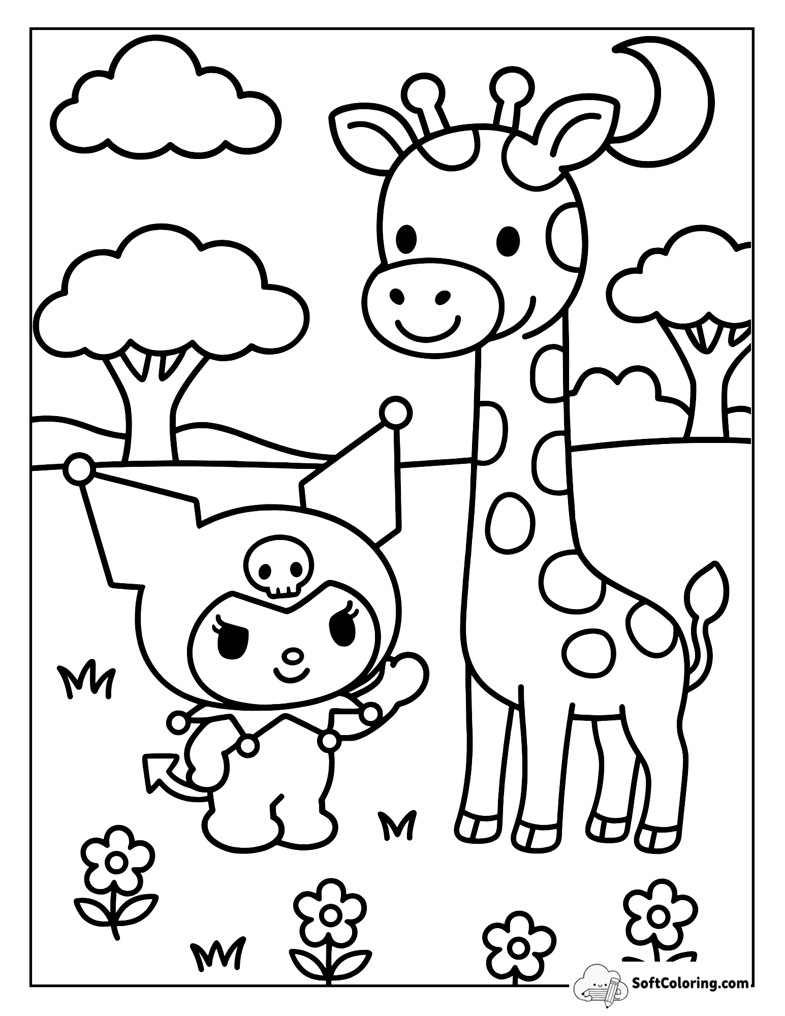 Kuromi Hangs Out With Her Tall Giraffe Friend