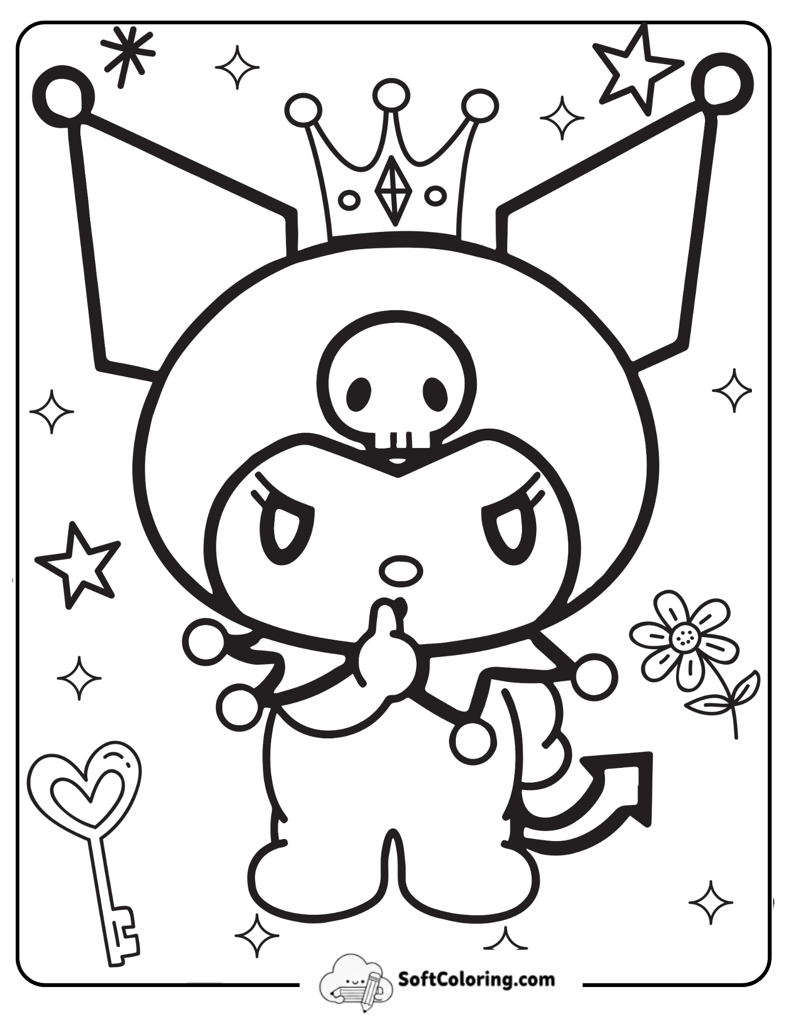 Kuromi Wearing A Crown With Flowers Coloring Page