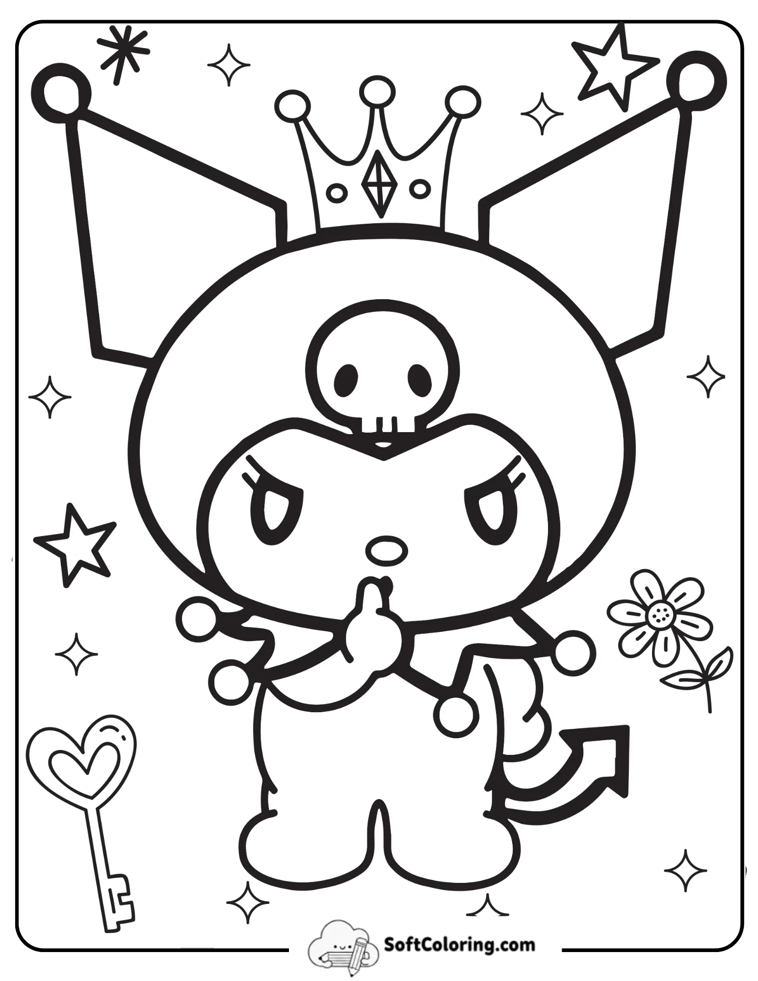 Kuromi Wearing A Crown With Flowers Coloring Page